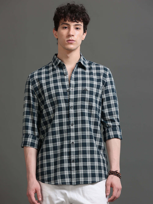 Men Smart Slim Fit Tartan Checks Checked Casual Shirt