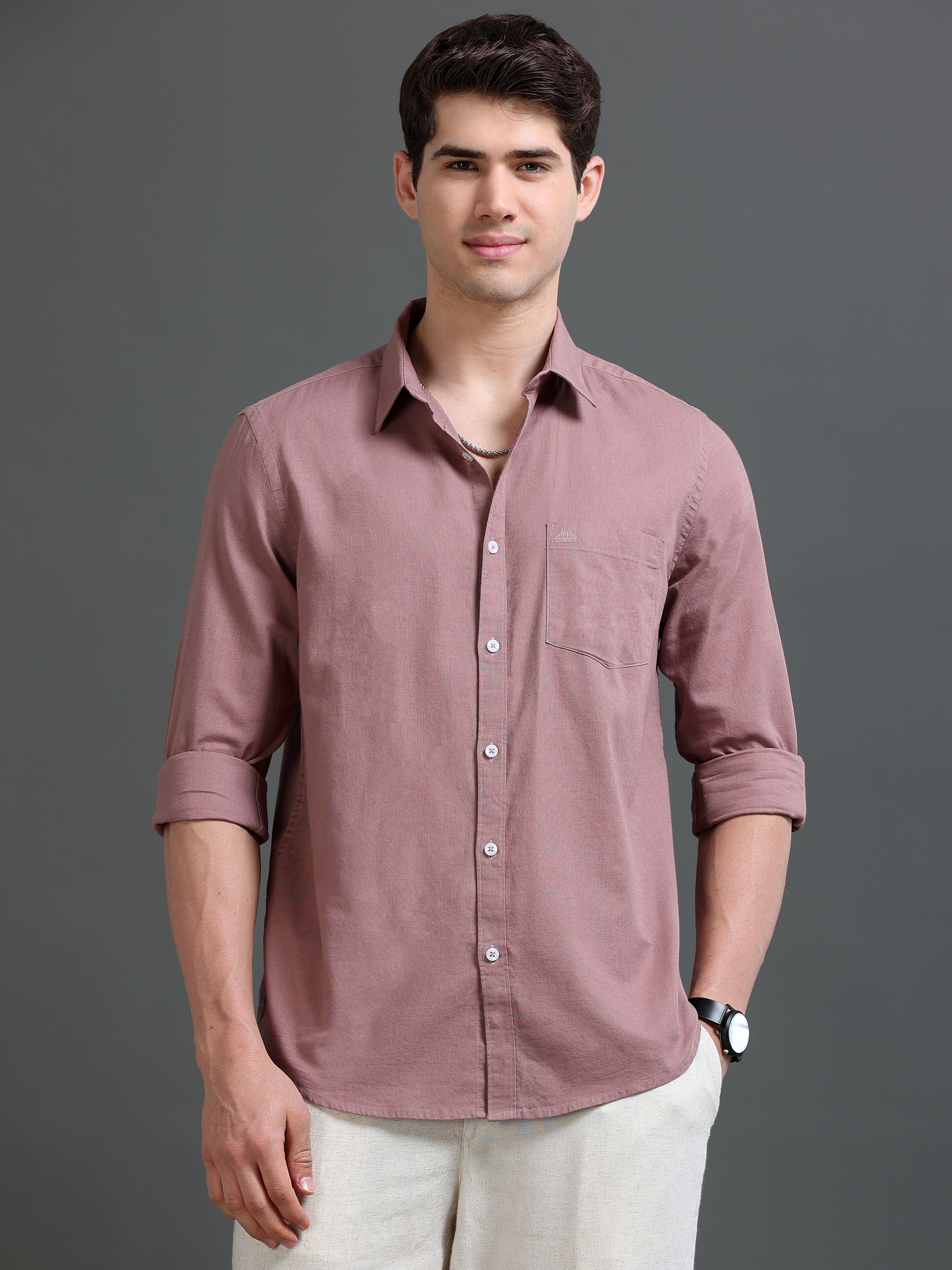 Men's Slub Slim Fit Solid Shirt