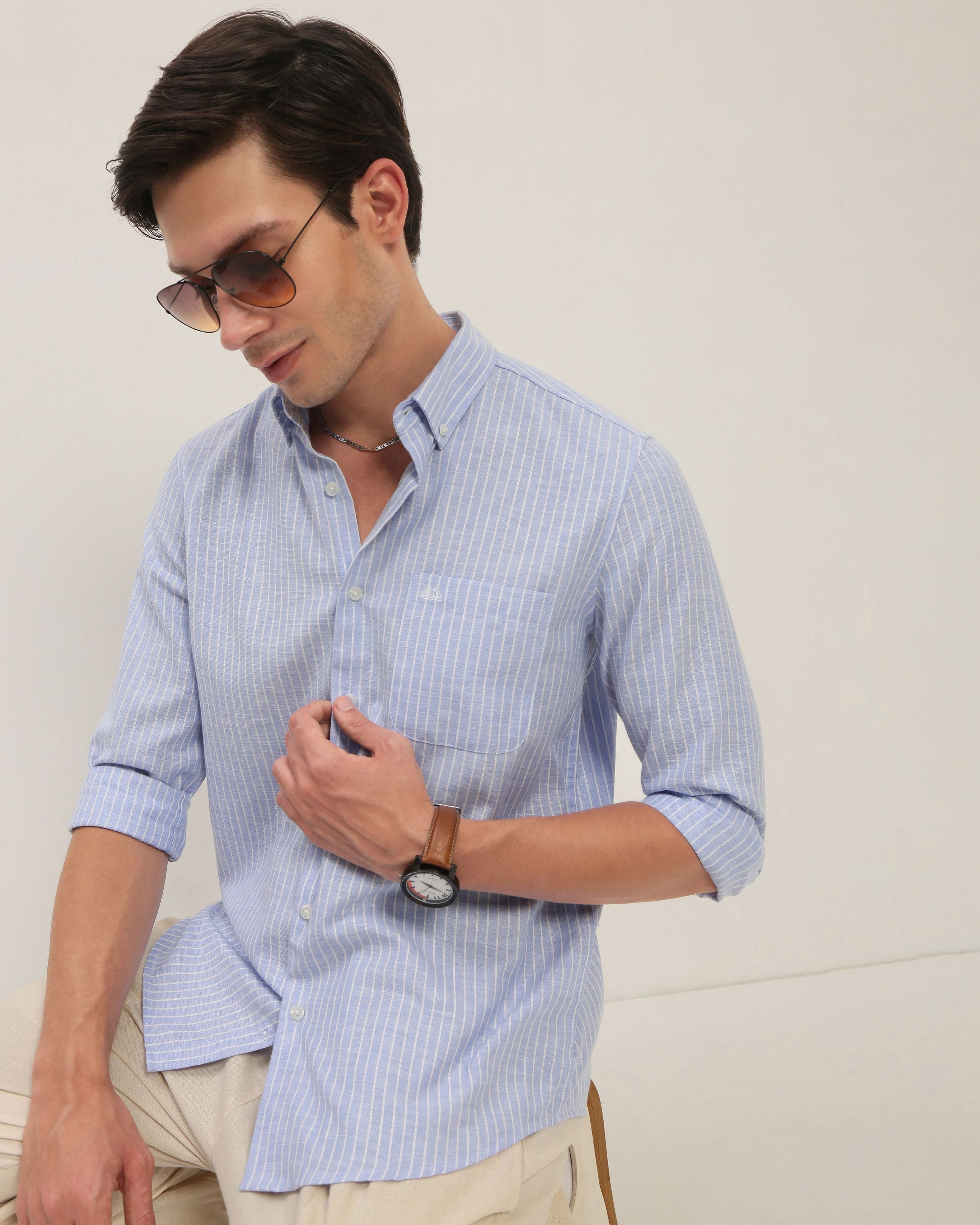 Smart Slim Fit Striped Button-Down Collar Cotton Casual Shirt