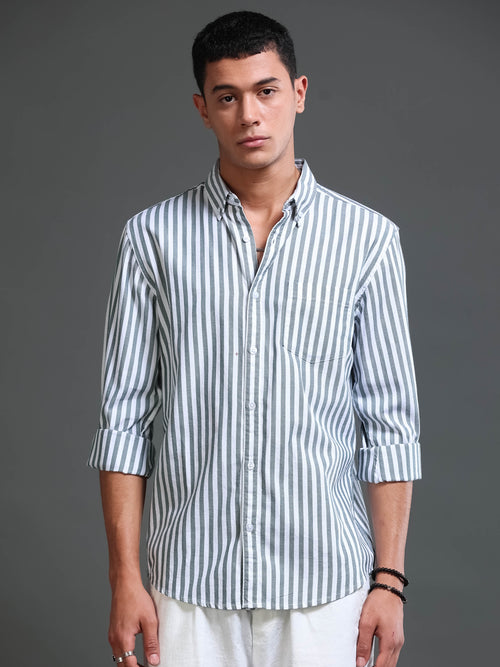 Men Stripes Green Shirts