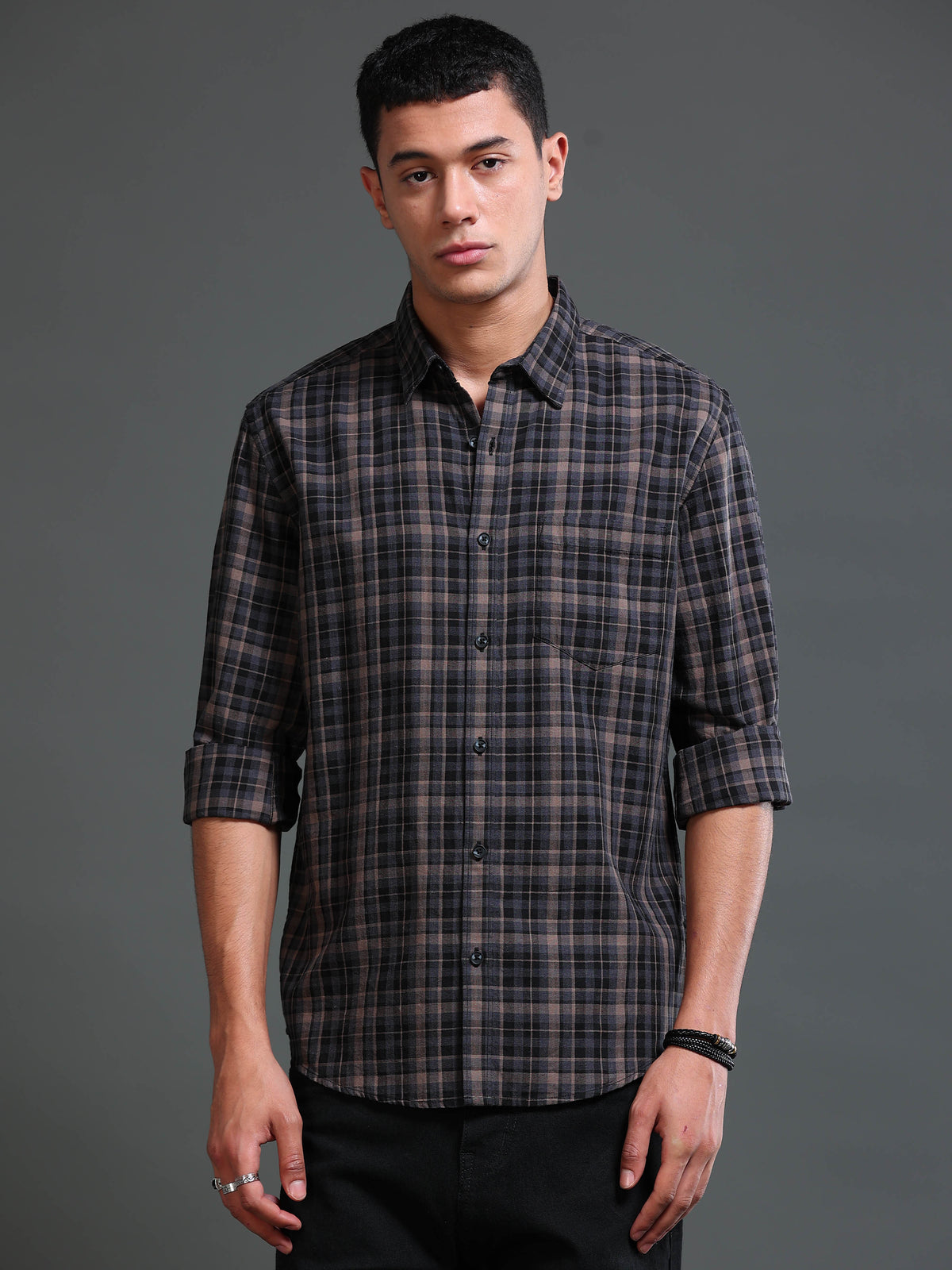Men's Melange Twill BrownChecks Shirts