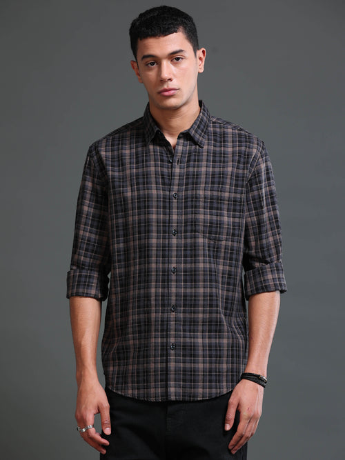 Men's Melange Twill BrownChecks Shirts