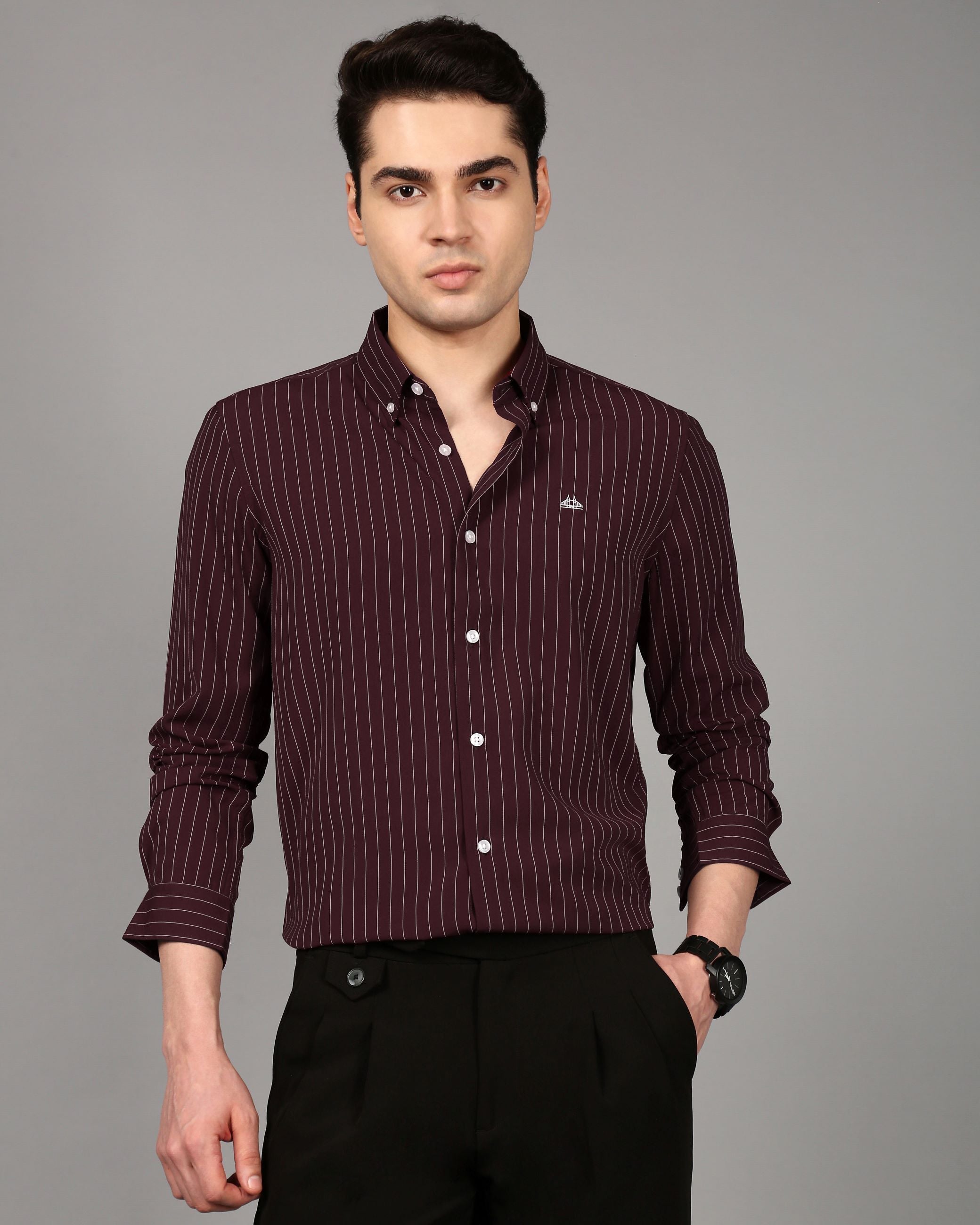 Comfort Slim Fit Vertical Striped Button-Down Collar Casual Shirt