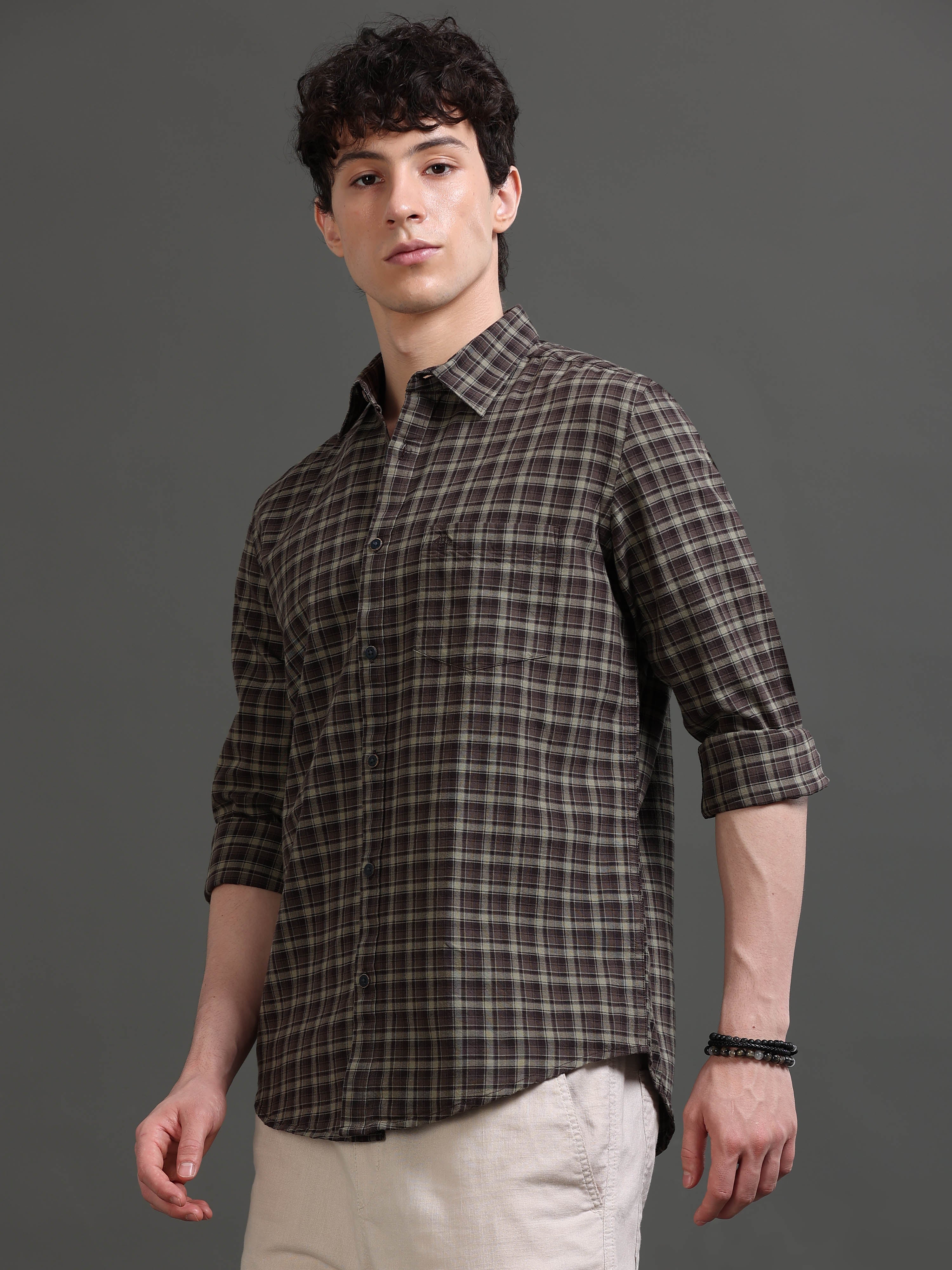Men Smart Slim Fit Tartan Checks Checked Casual Shirt