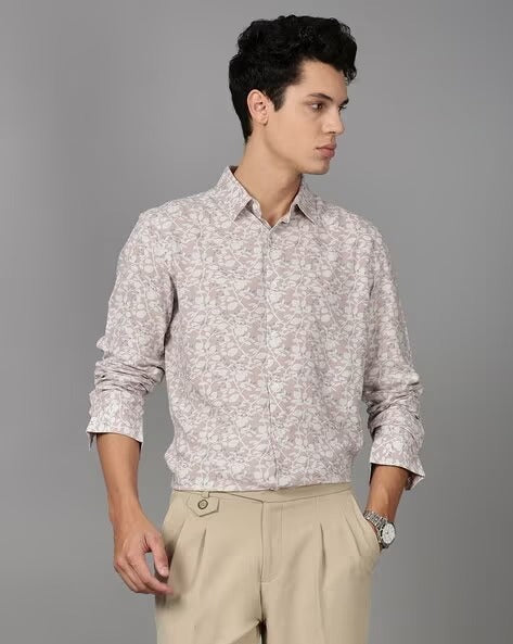Men Smart Slim Fit Floral Printed Cotton Casual Shirt
