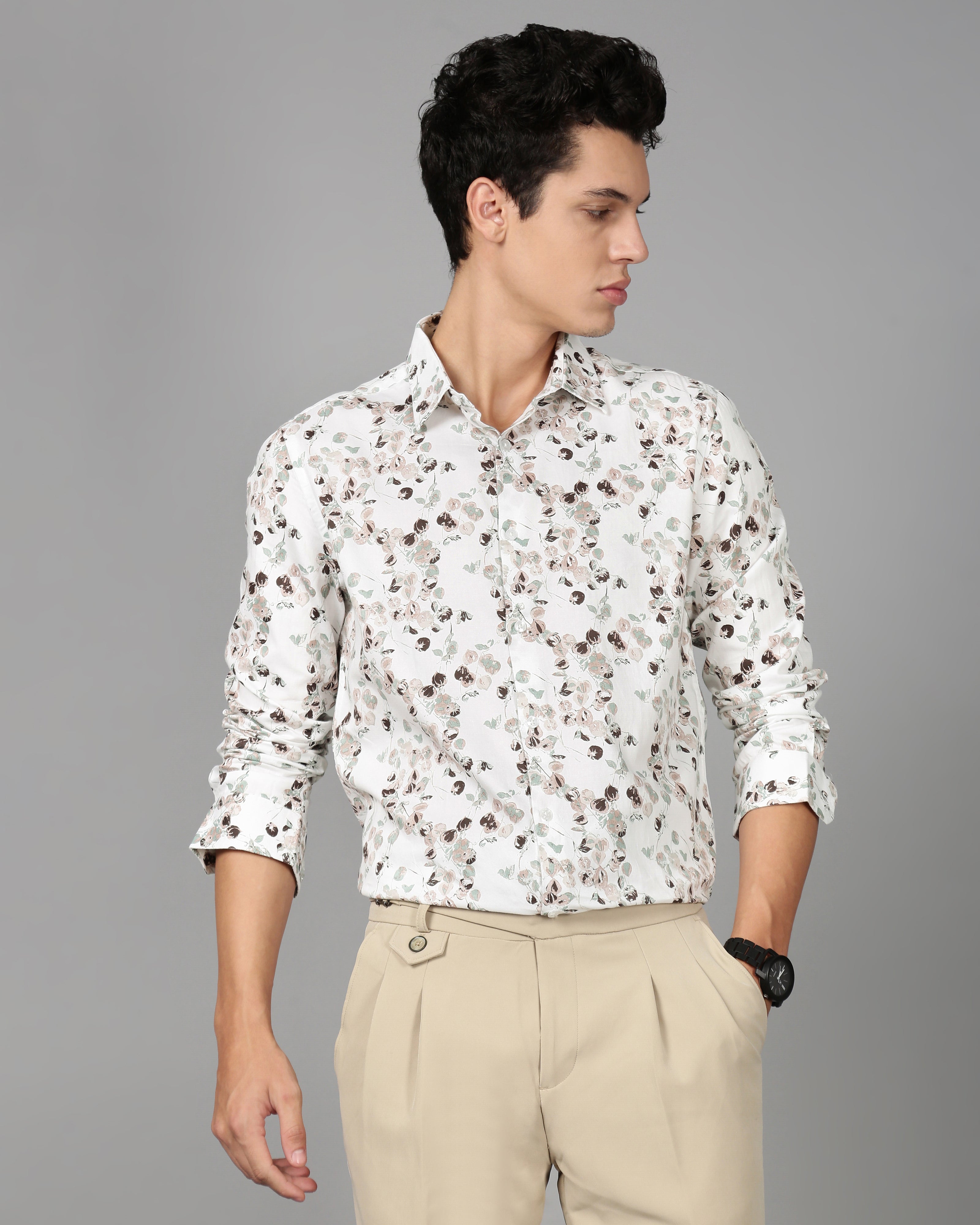 Men Smart Slim Fit Floral Printed Cotton Casual Shirt