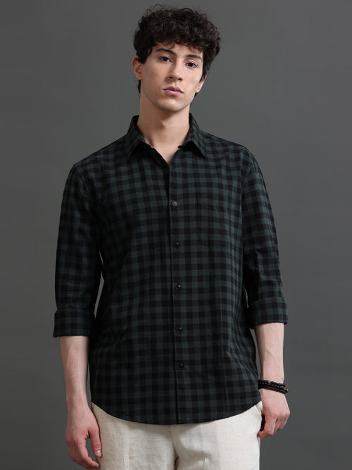 Men Smart Slim Fit Buffalo Checks Checked Casual Shirt