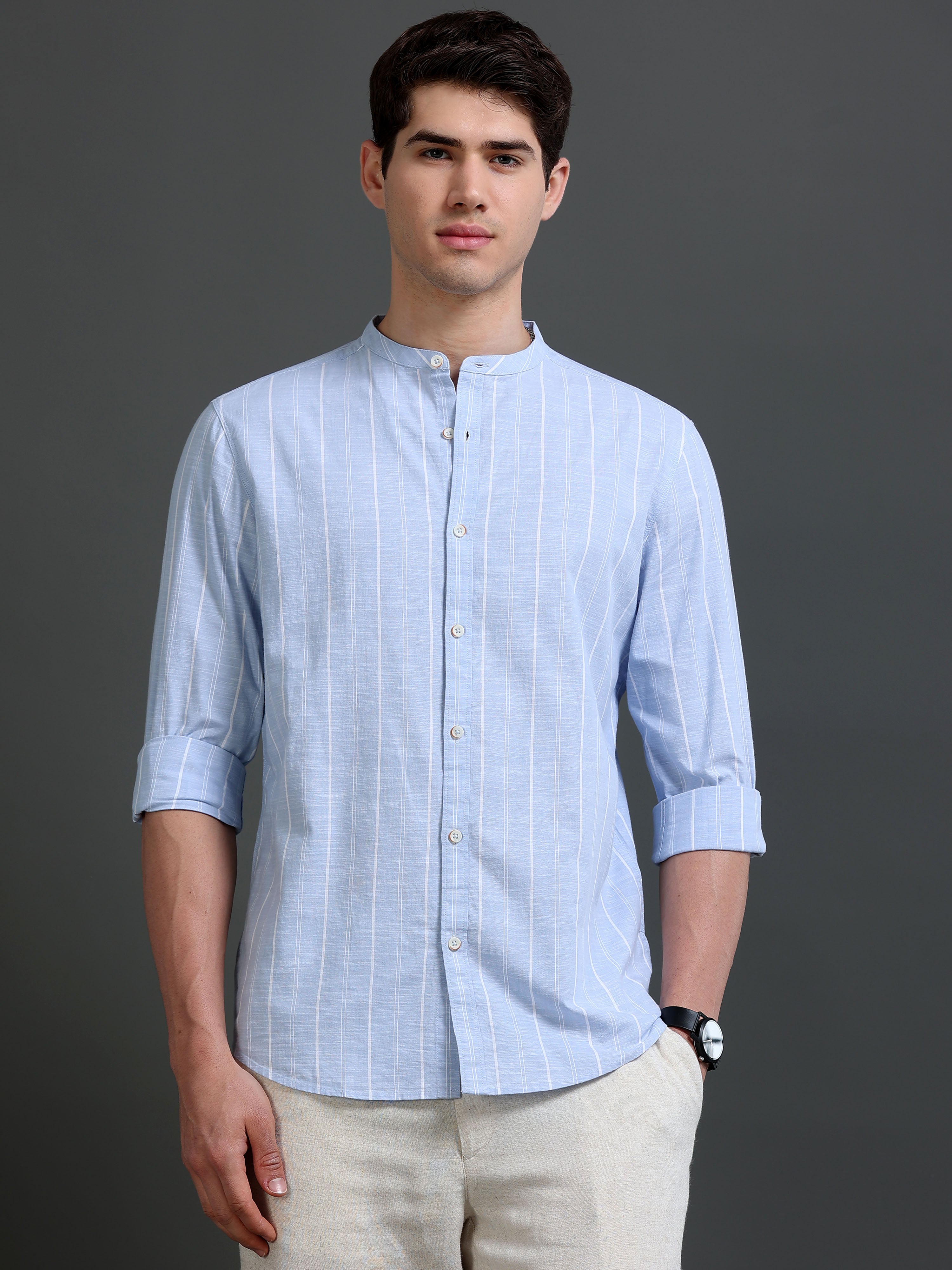 Men's Slim Fit Stripes Cotton Shirt