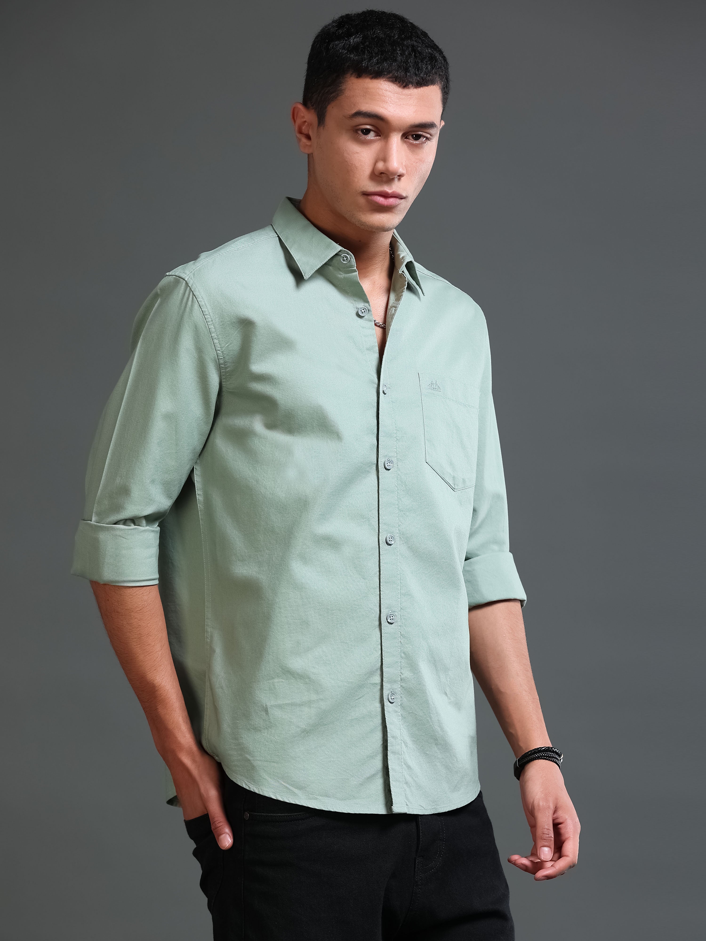 Men Premium Green Oxford Solid