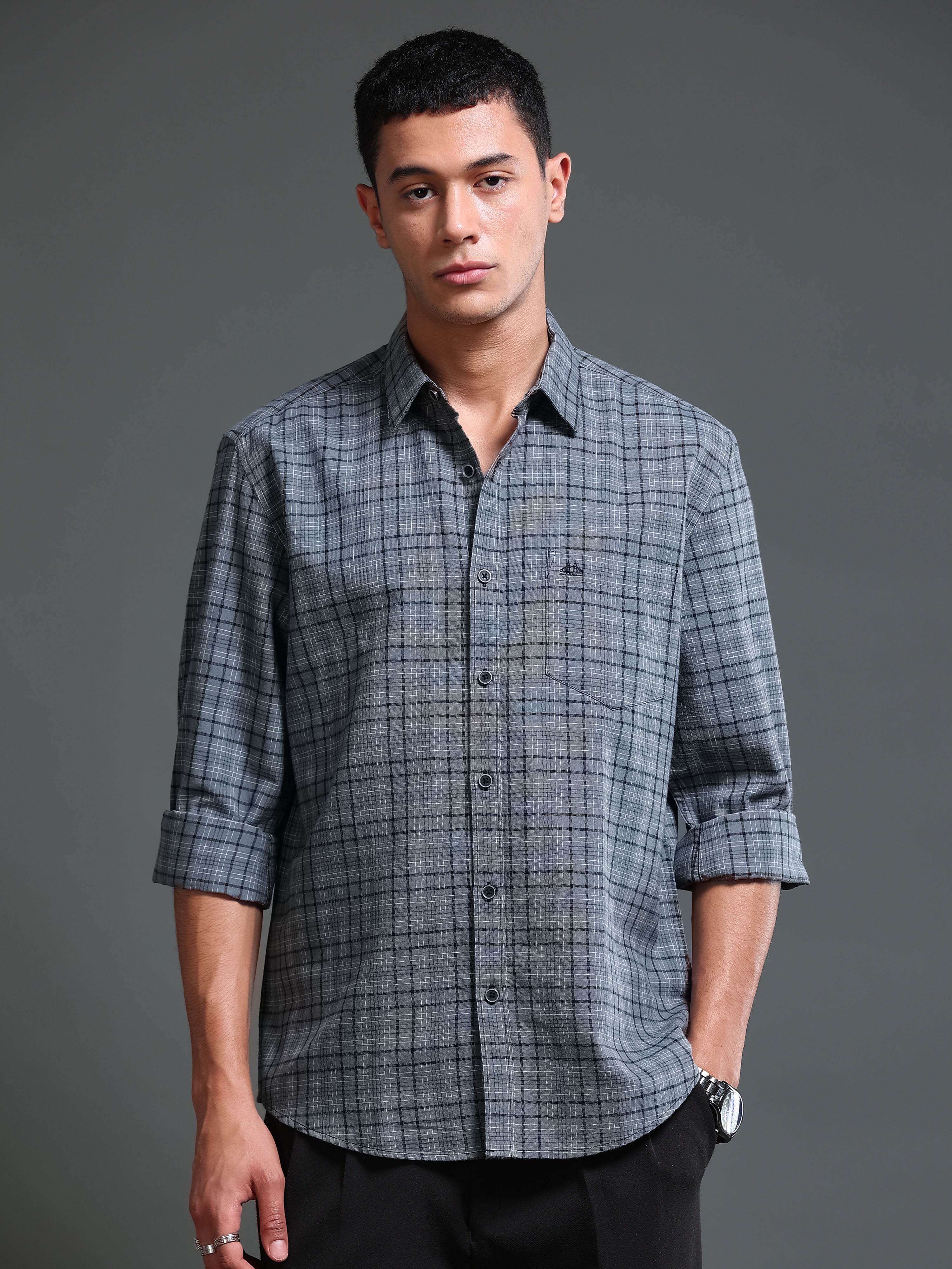 Men's Premium Oxford Grey Checks Shirt