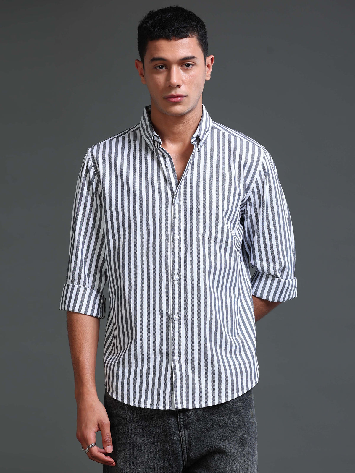 Men Stripes  Black Shirts