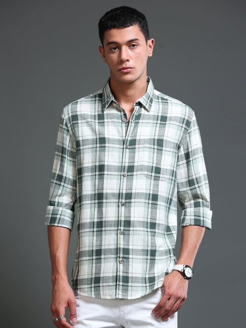 Men's Premium Oxford Checks Green Shirt