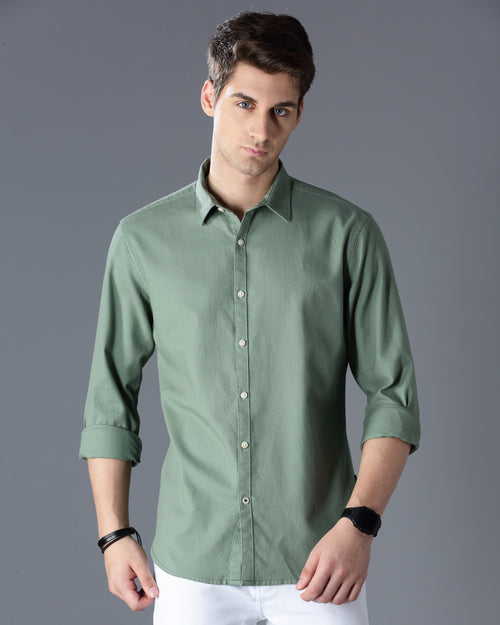 Green Self Design Dobby Casual Shirt