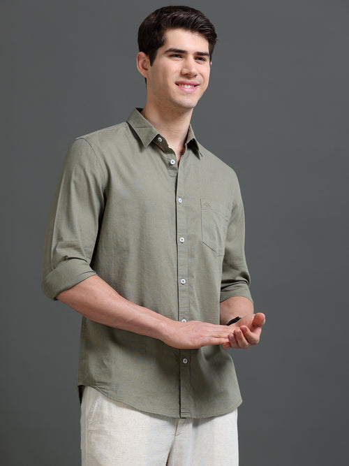 Men's Slub Slim Fit Solid Shirt