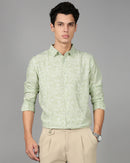 Men Smart Slim Fit Floral Printed Spread Collar Cotton Casual Shirt