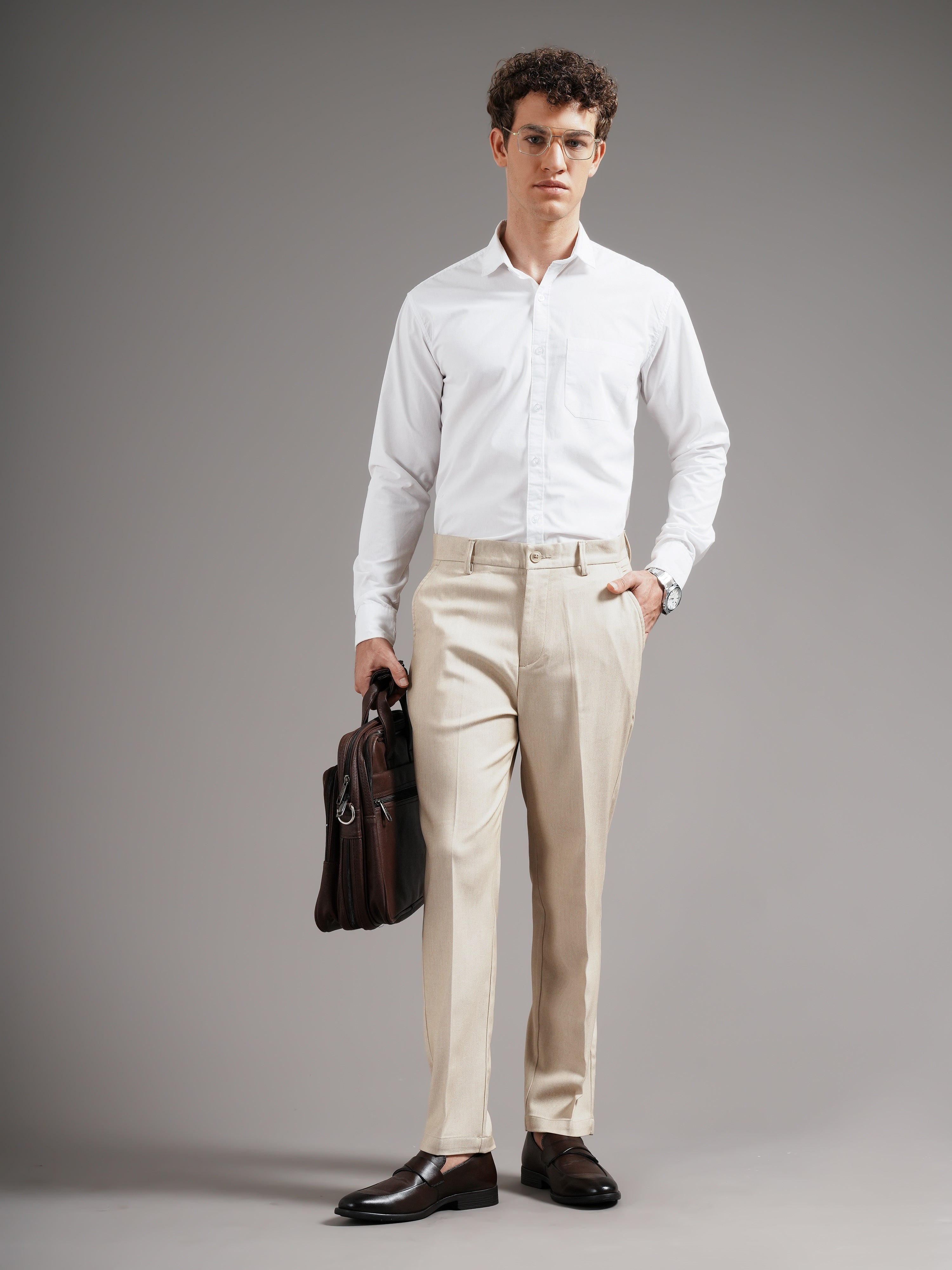 Men Tailored Straight Fit Low-Rise Trousers