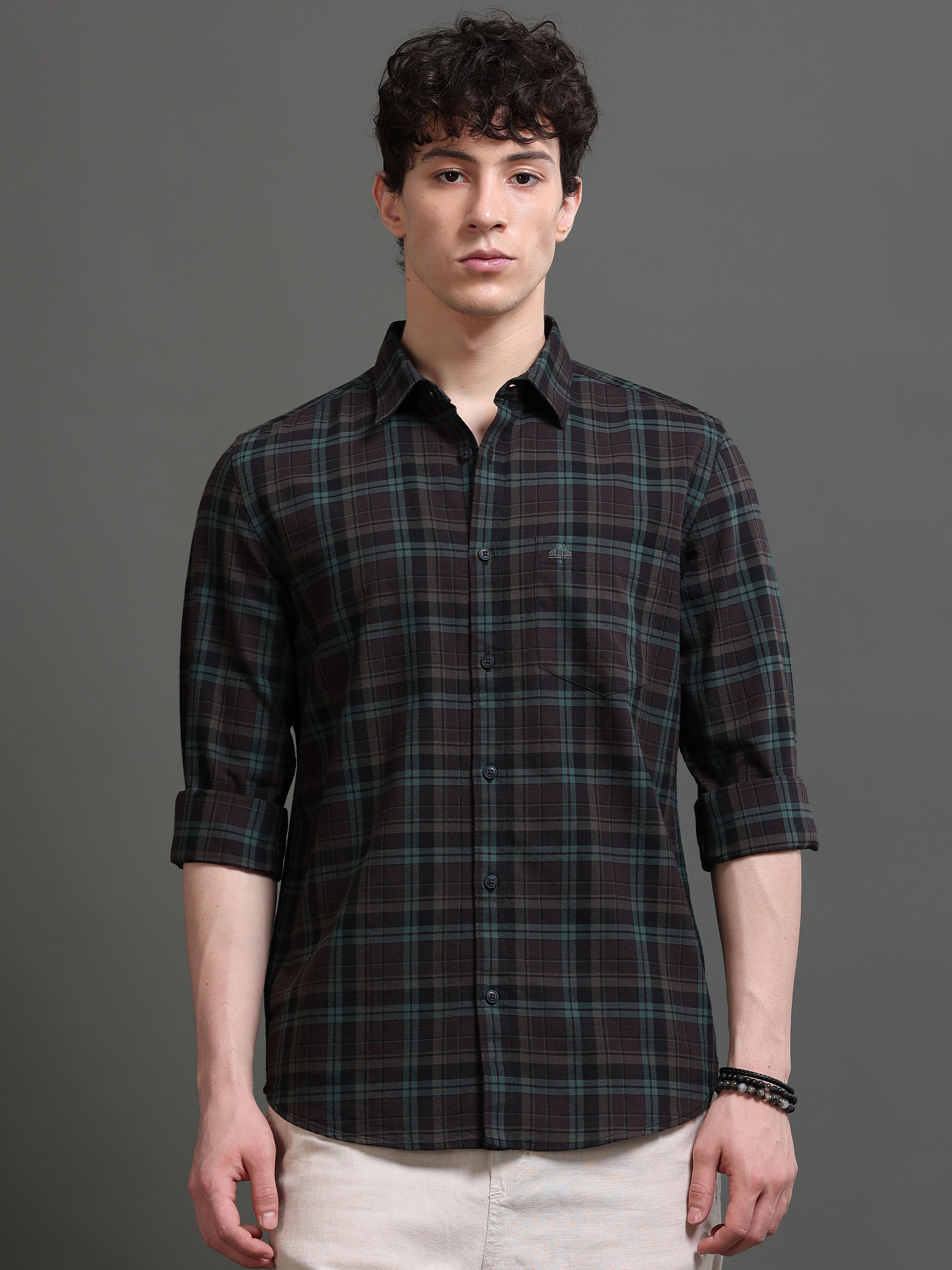 Men Smart Slim Fit Tartan Checks Checked Casual Shirt