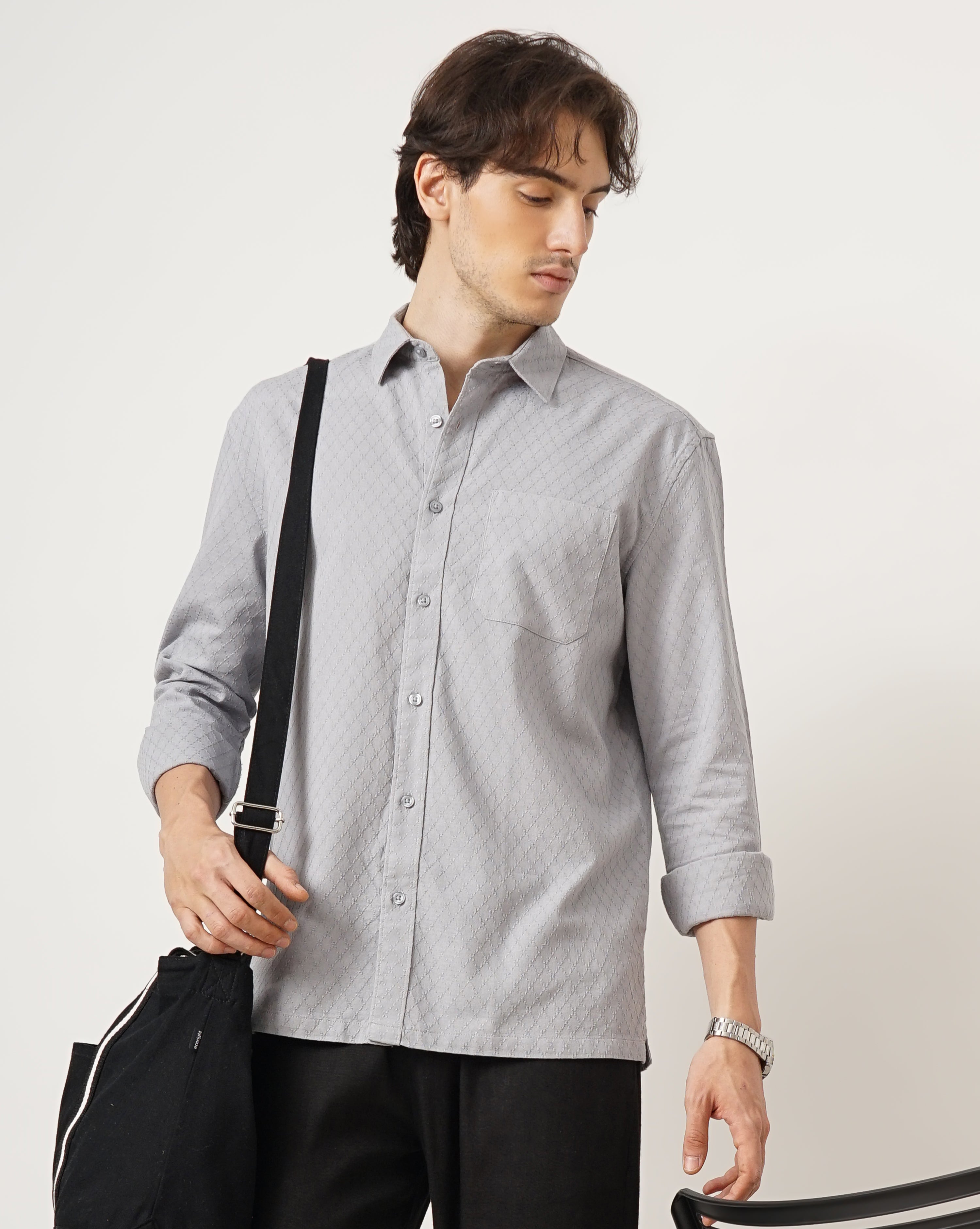 MEN'S SELF DESIGN REGULAR FIT SHIRT