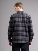 Men Smart Relaxed Fit Checked Spread Collar Cotton Casual Shirt