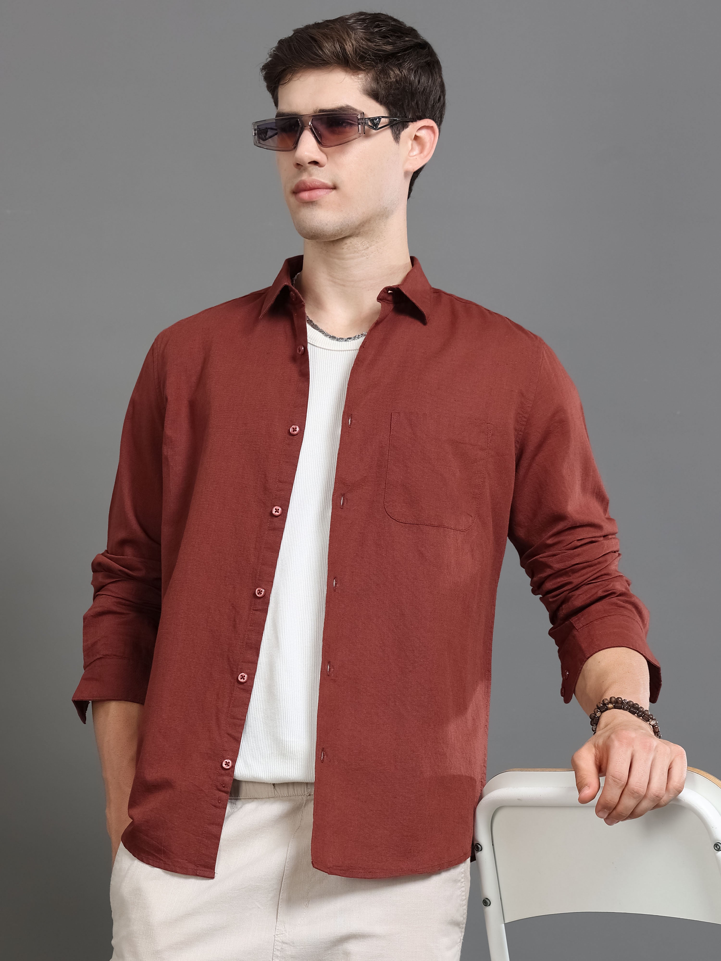 Men Smart Cotton Linen Slim Fit Shirt