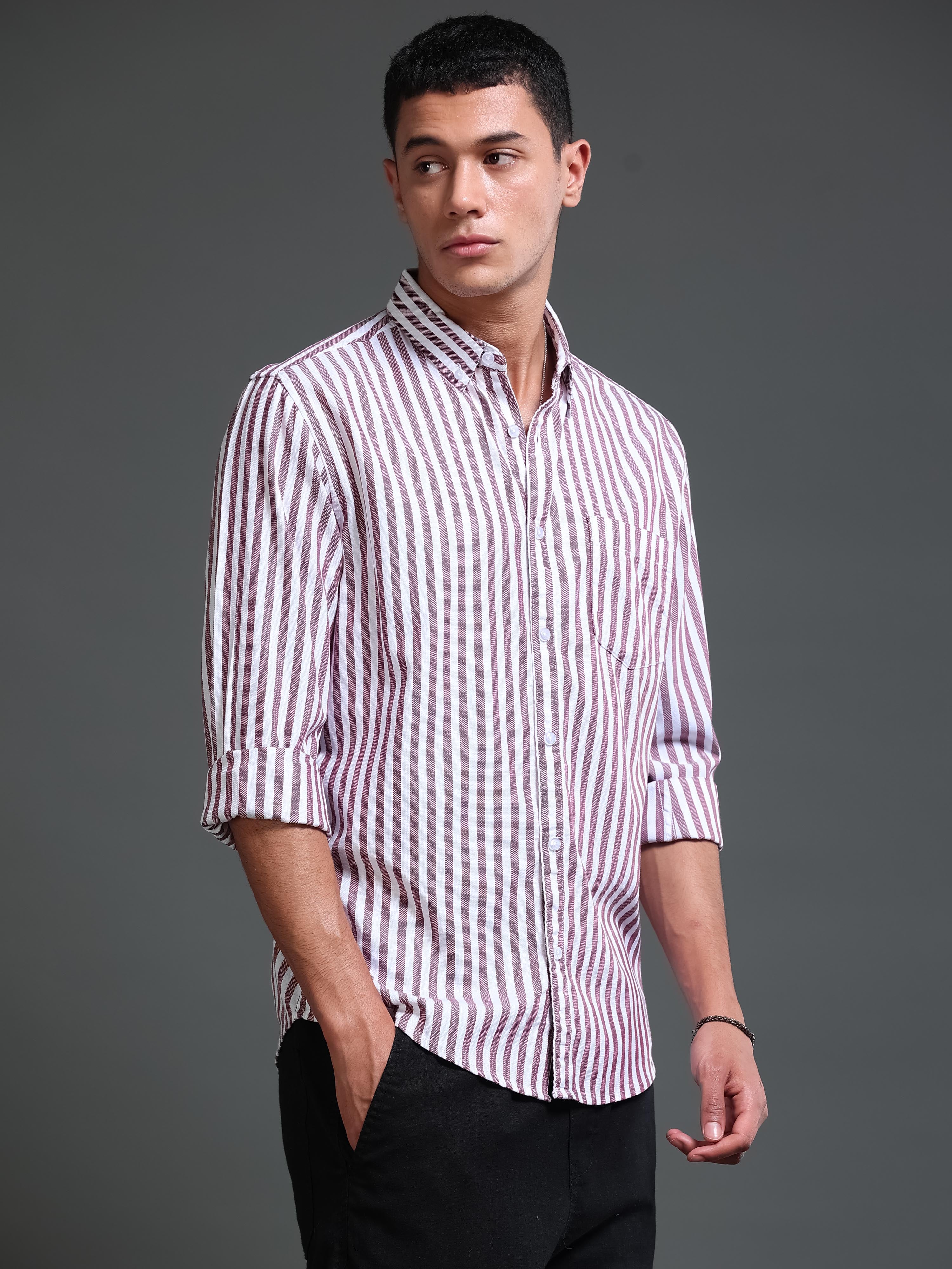 Men Stripes Red Shirts