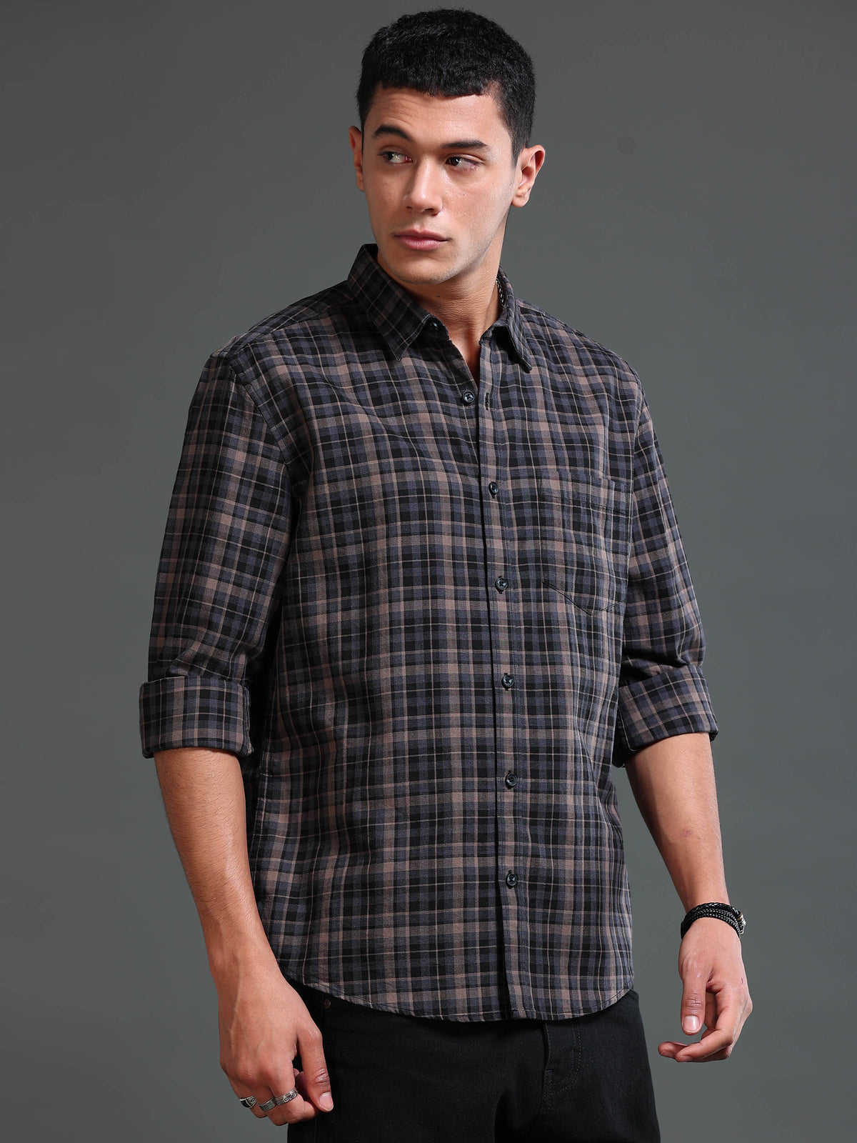 Men's Melange Twill BrownChecks Shirts