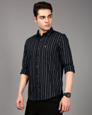 Men Comfort Fit Vertical Striped Spread Collar Cotton Casual Shirt