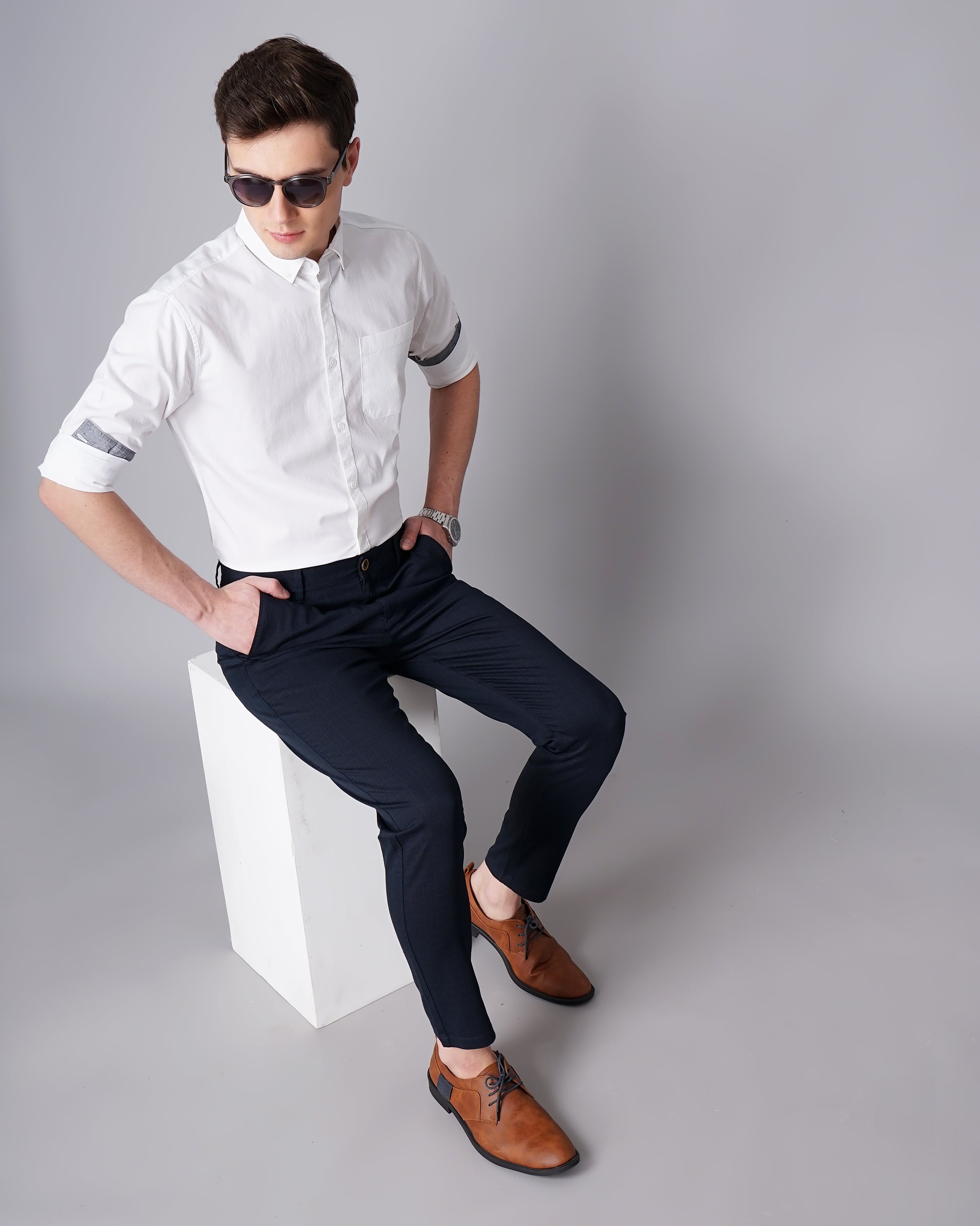 Slim Fit Flat-Front Trousers