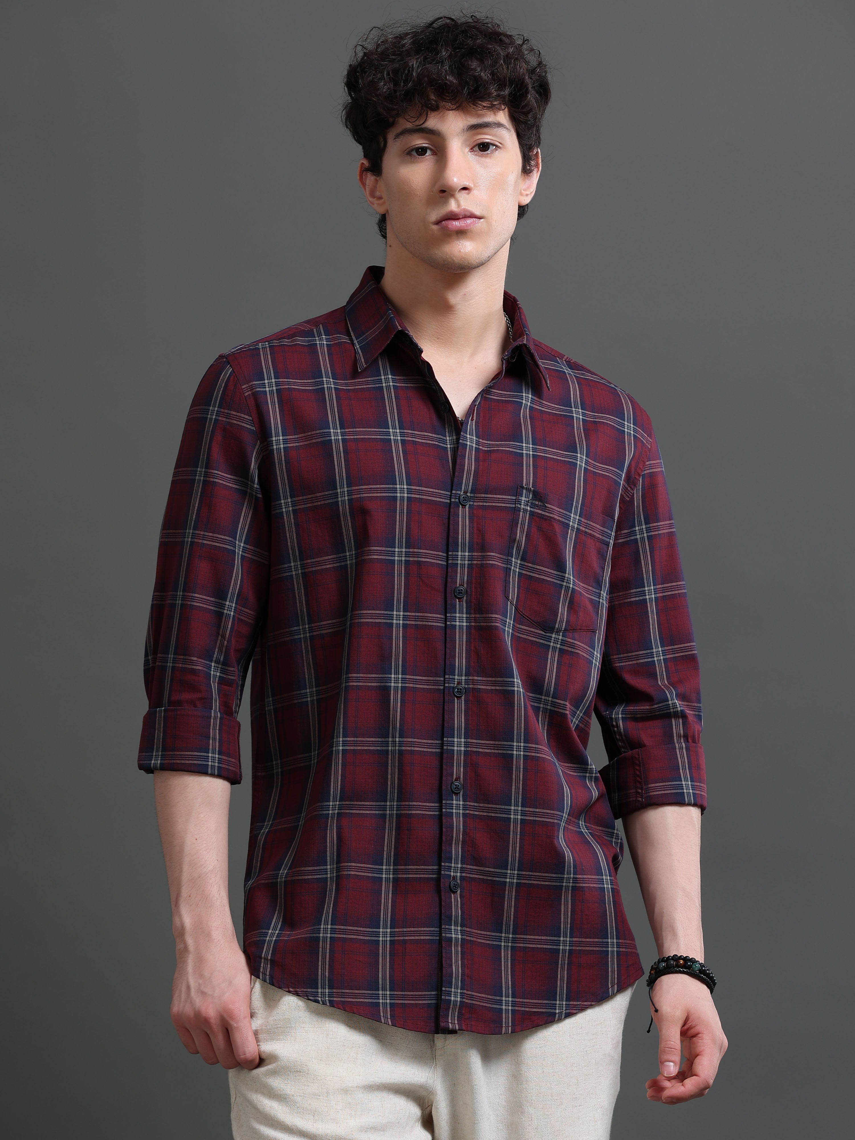 Men Smart Slim Fit Tartan Checks Checked Casual Shirt