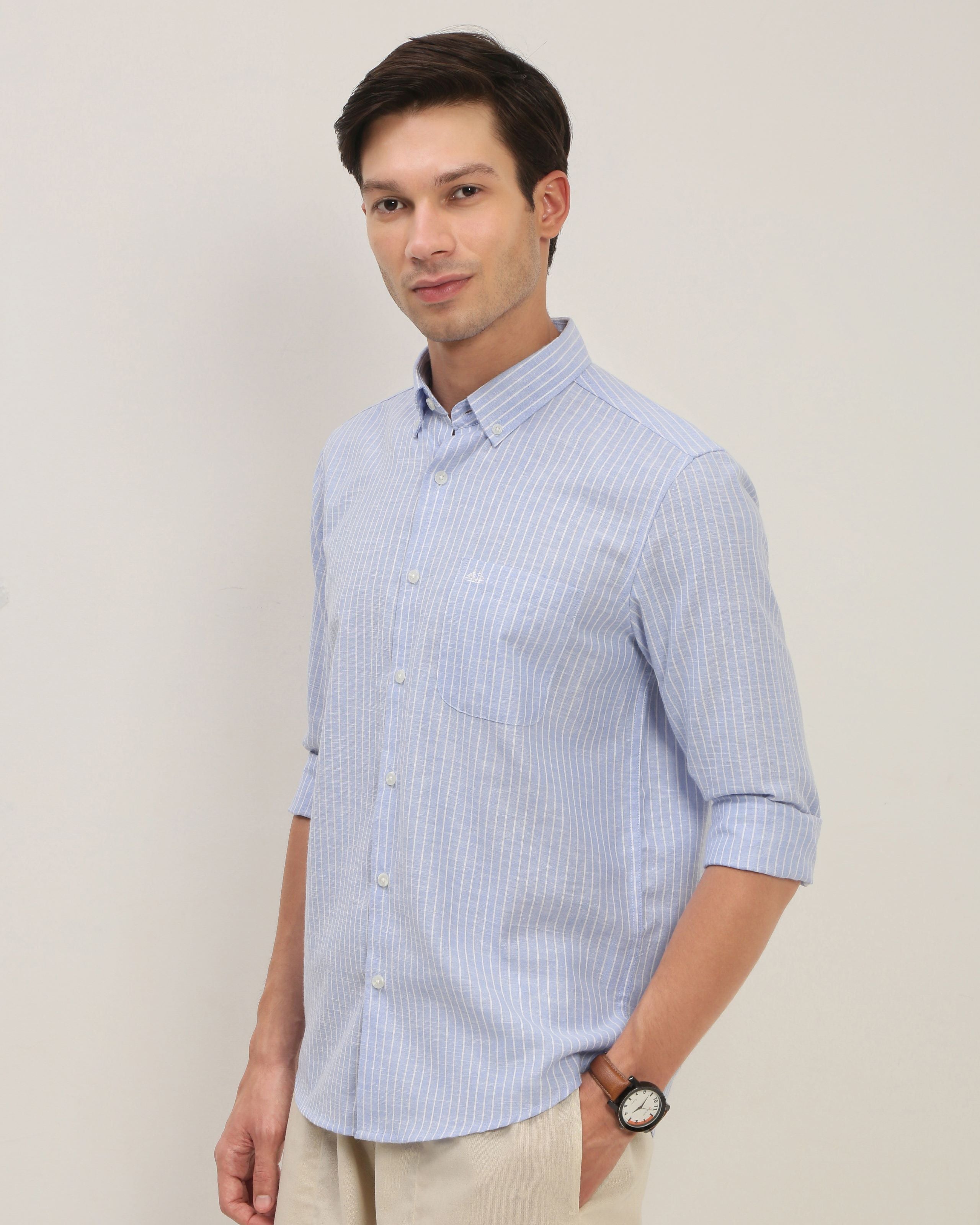 Smart Slim Fit Striped Button-Down Collar Cotton Casual Shirt