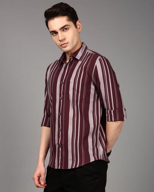 Men Comfort Slim Fit Vertical Striped Spread Collar Cotton Casual Shirt