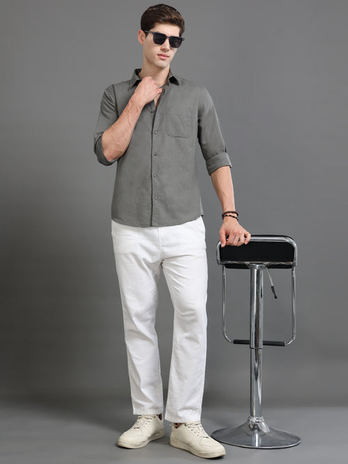 Men Smart Cotton Linen Slim Fit Shirt