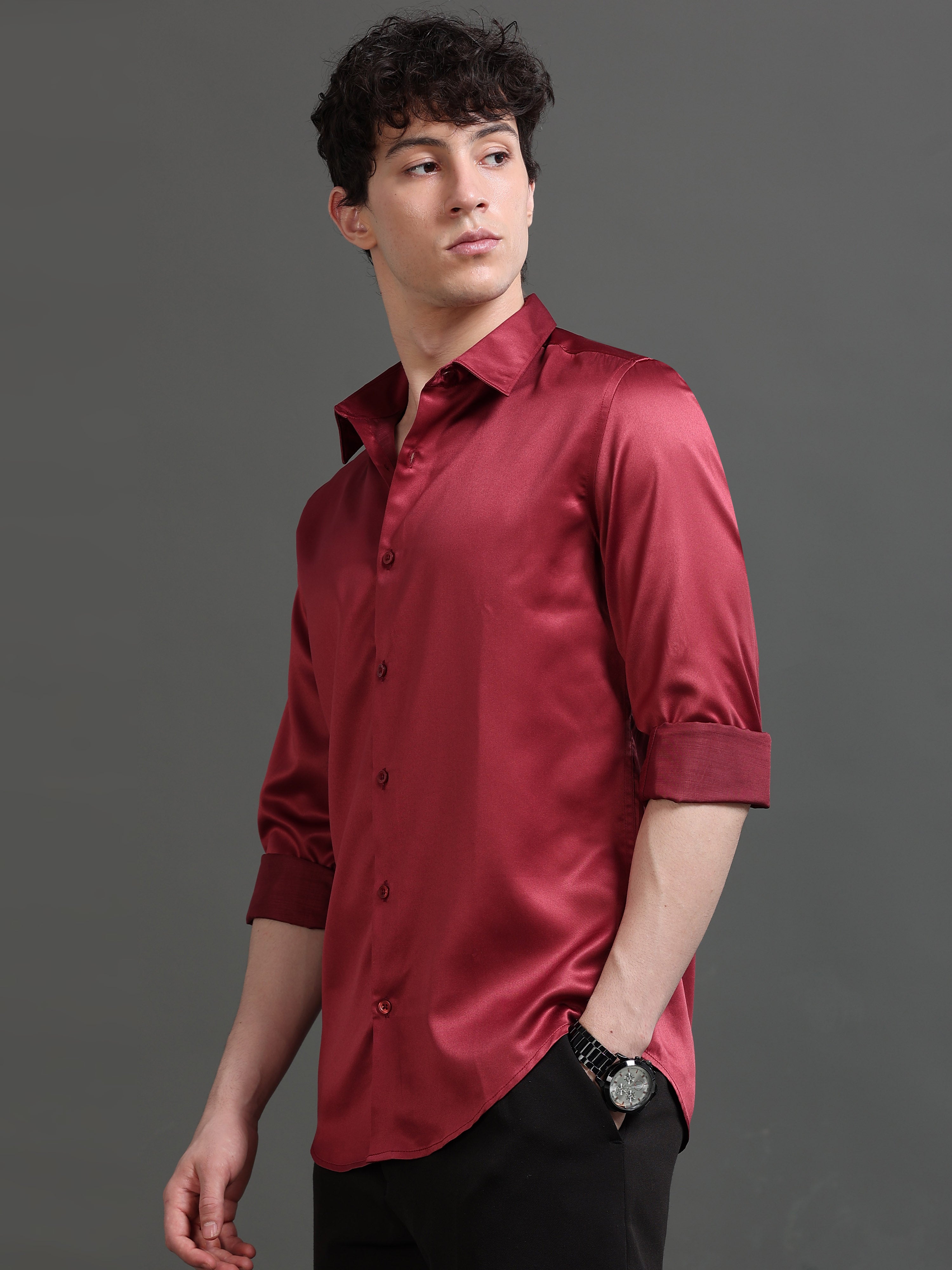 Men Spread Collar Smart Slim Fit Casual Shirt