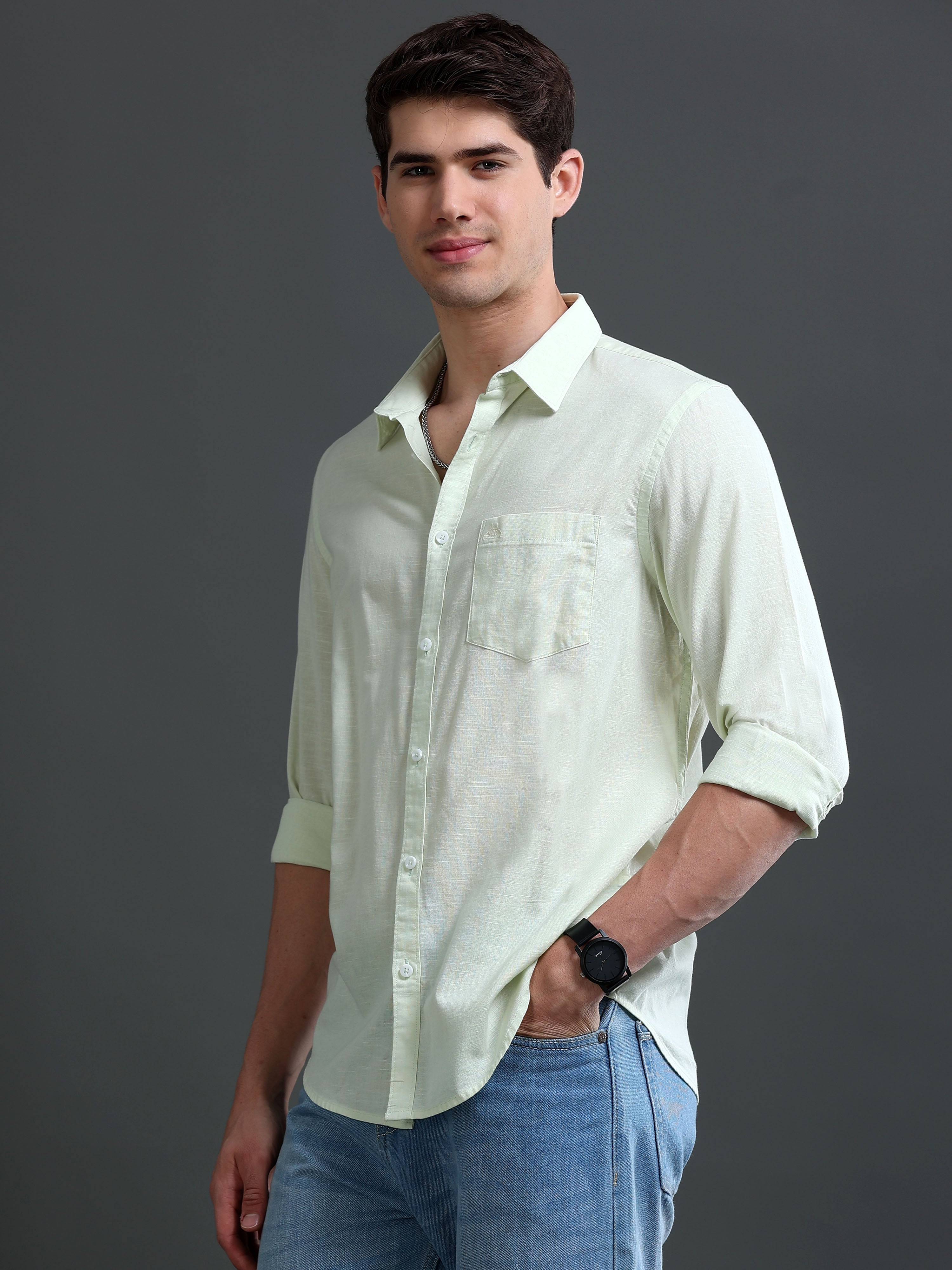 Men's Slub Slim Fit Solid Shirt