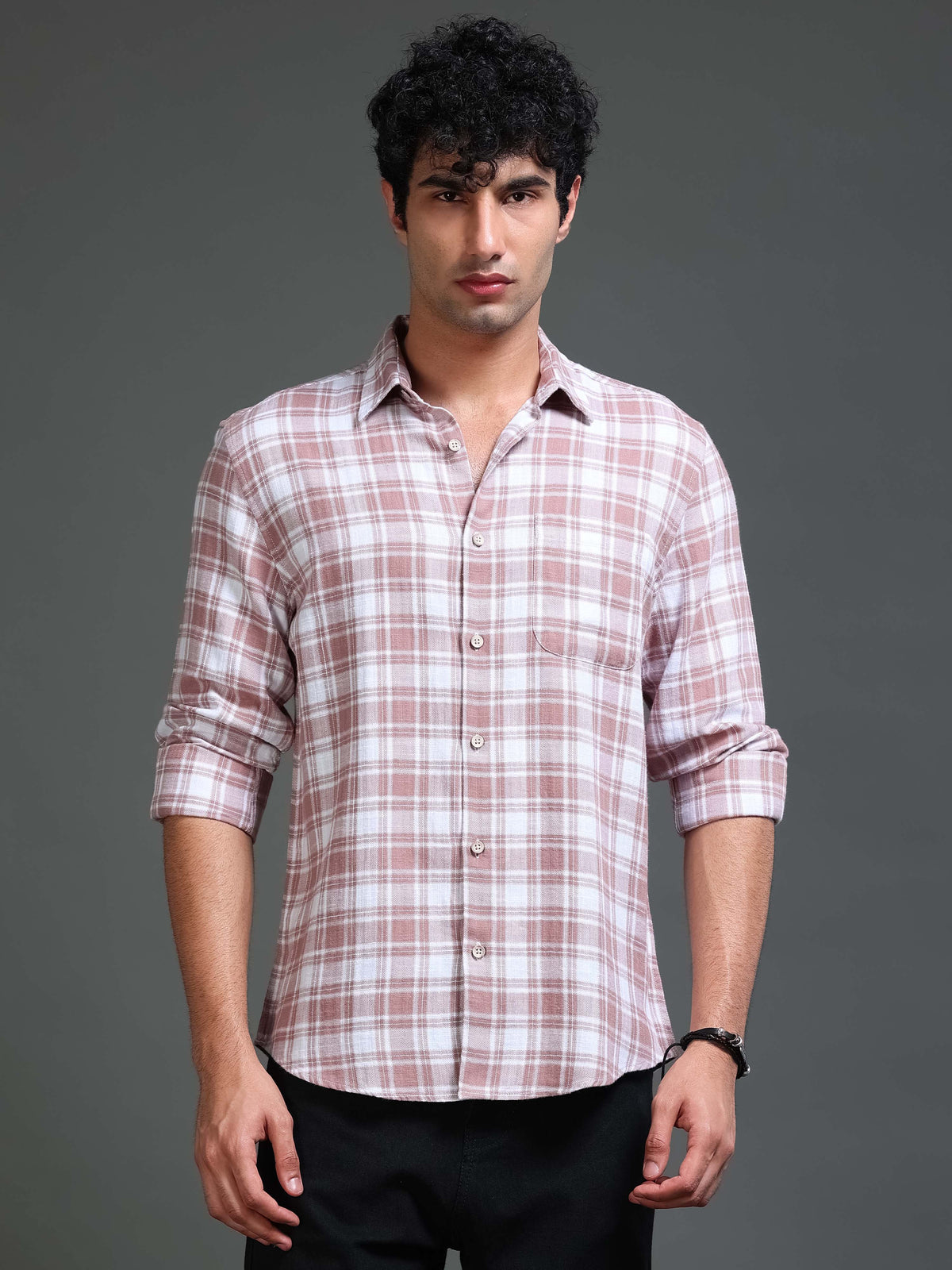 Men's Slub Herringbone Checks Shirt