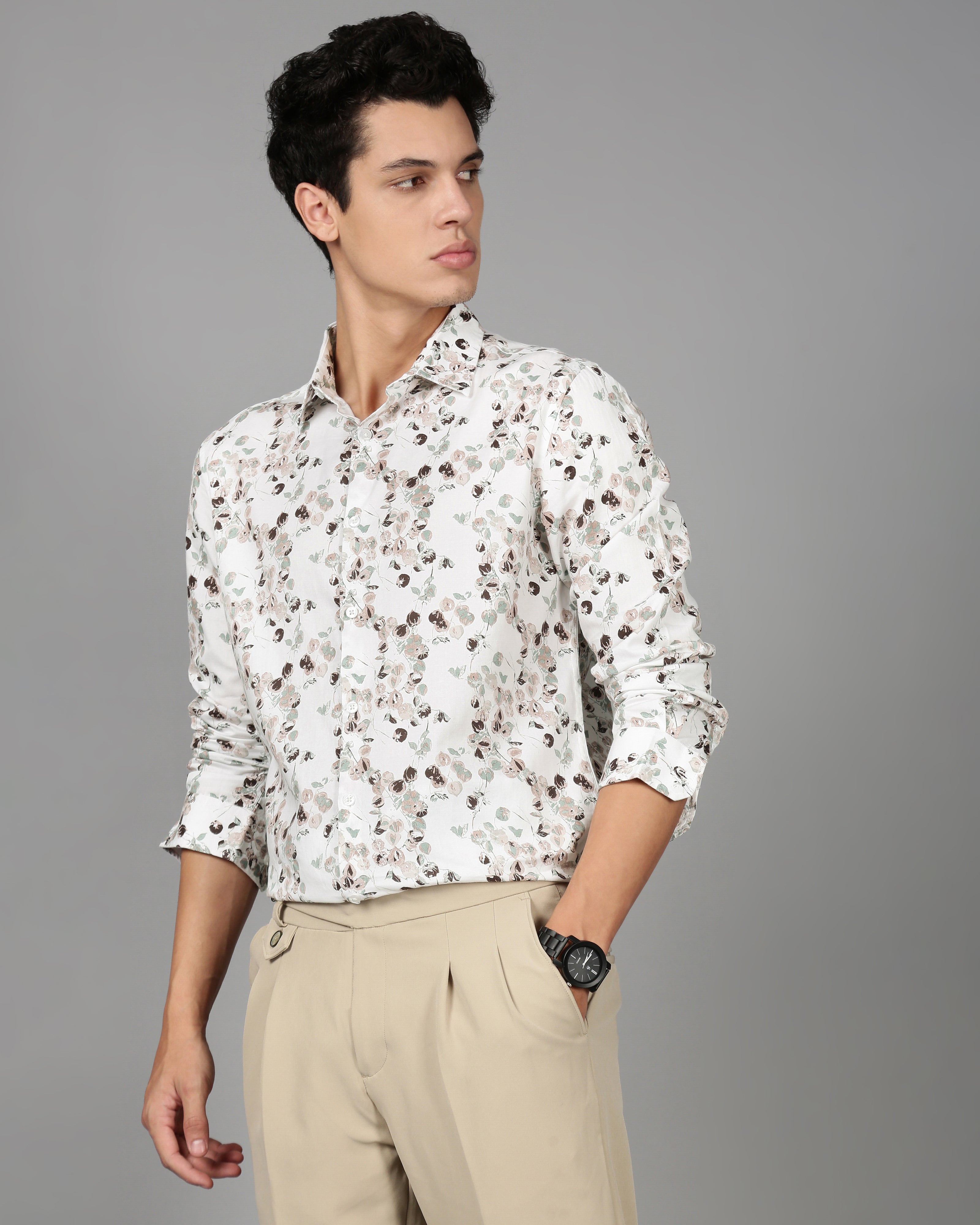 Men Smart Slim Fit Floral Printed Cotton Casual Shirt