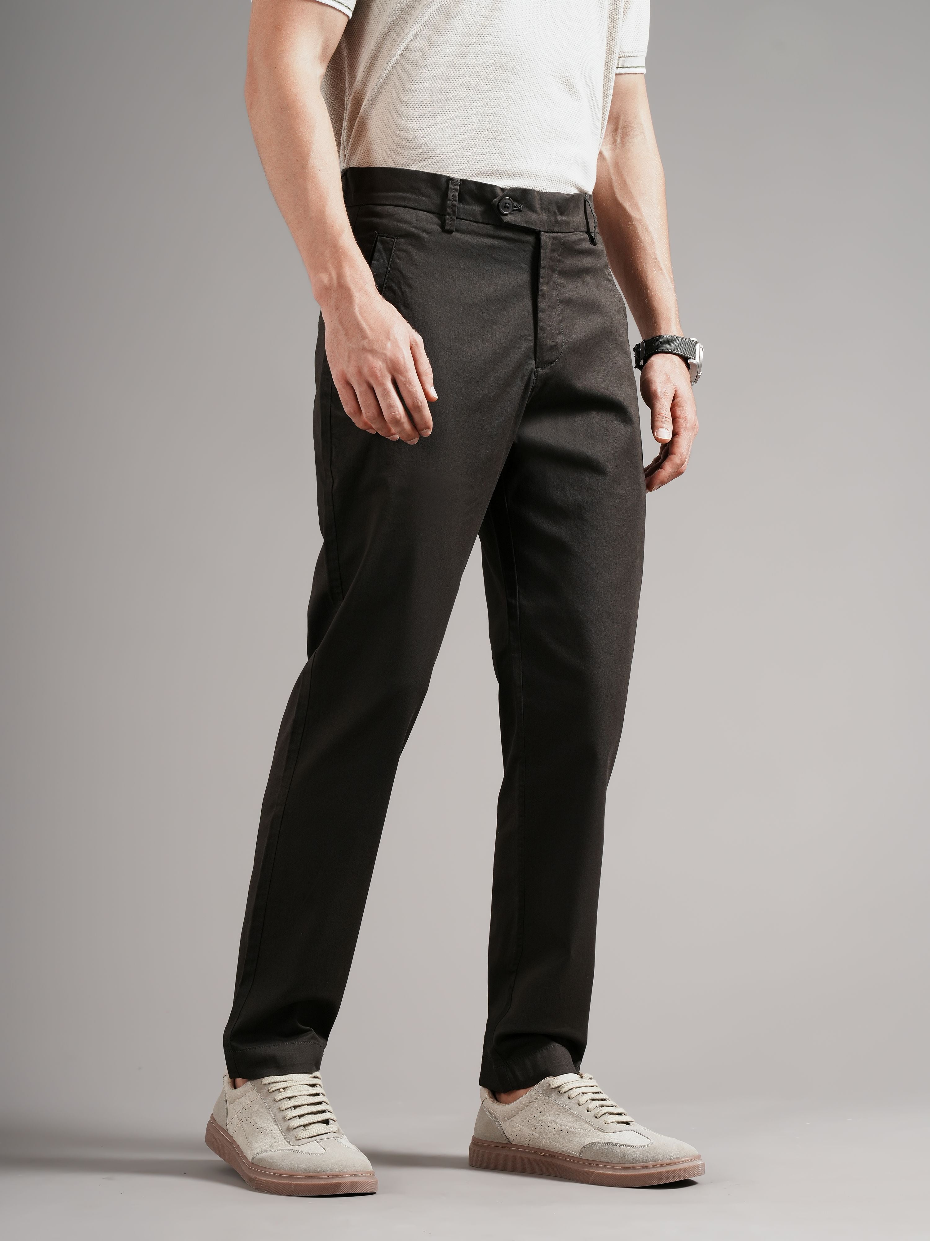 Men Tailored Low-Rise Chinos Trousers