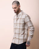 Men Comfort Button-Down Collar Tartan Checked Cotton Casual Shirt