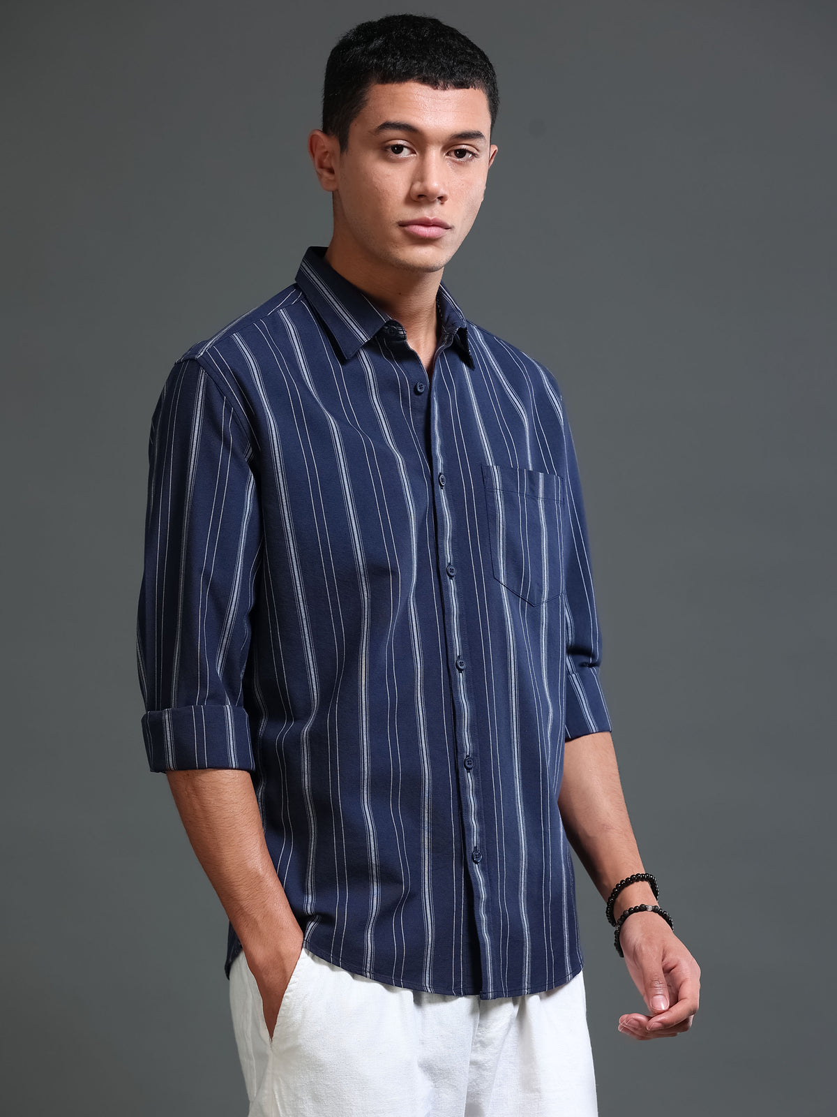 Men's Oxford Stripes Navy Shirt