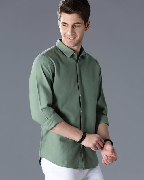 Green Self Design Dobby Casual Shirt