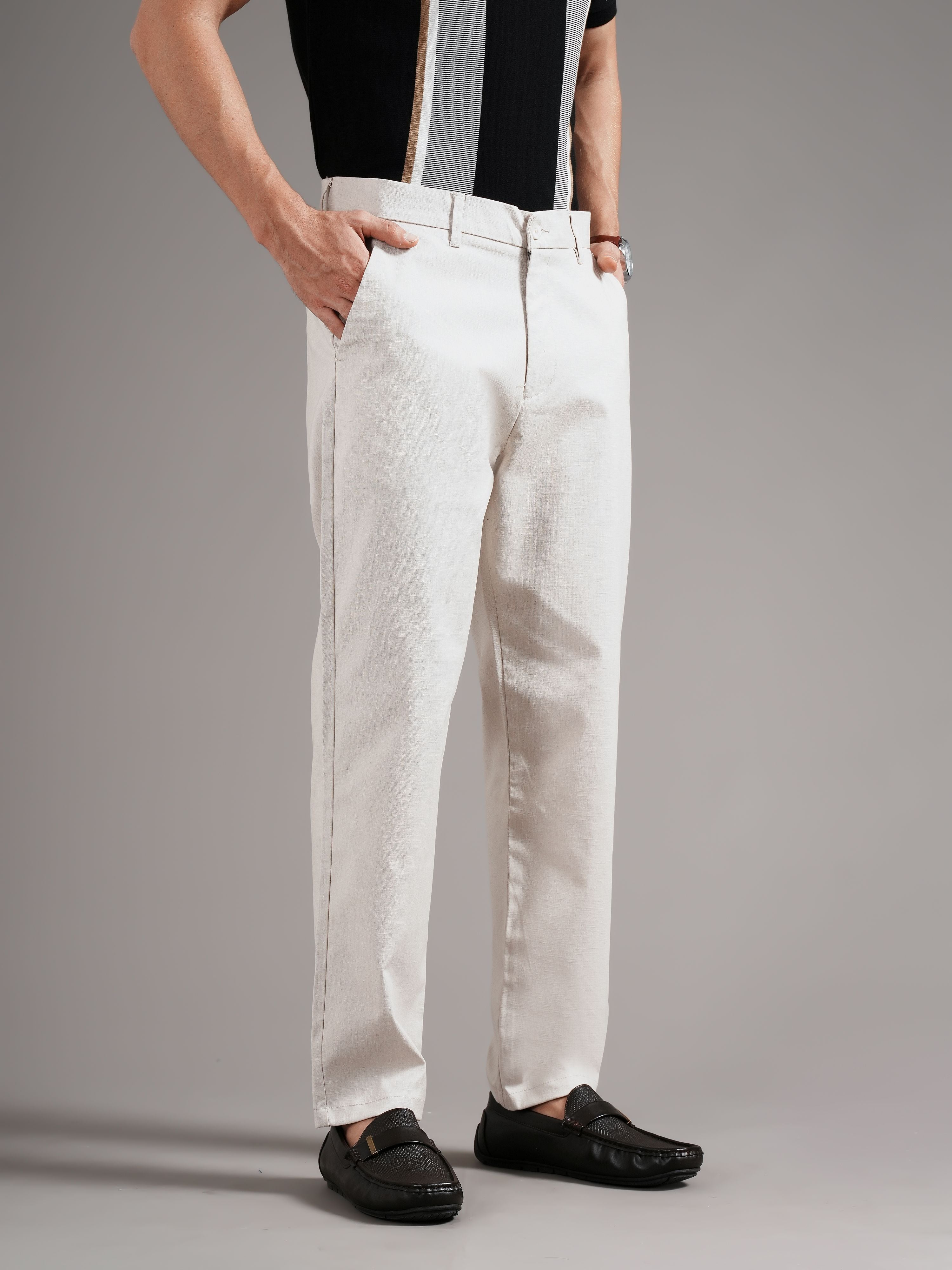Men Tailored Straight Fit Low-Rise Trousers