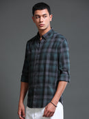 Men's Melange Twill Green Checks Shirts