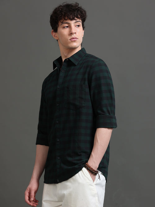 Men Smart Slim Fit Buffalo Checks Checked Casual Shirt