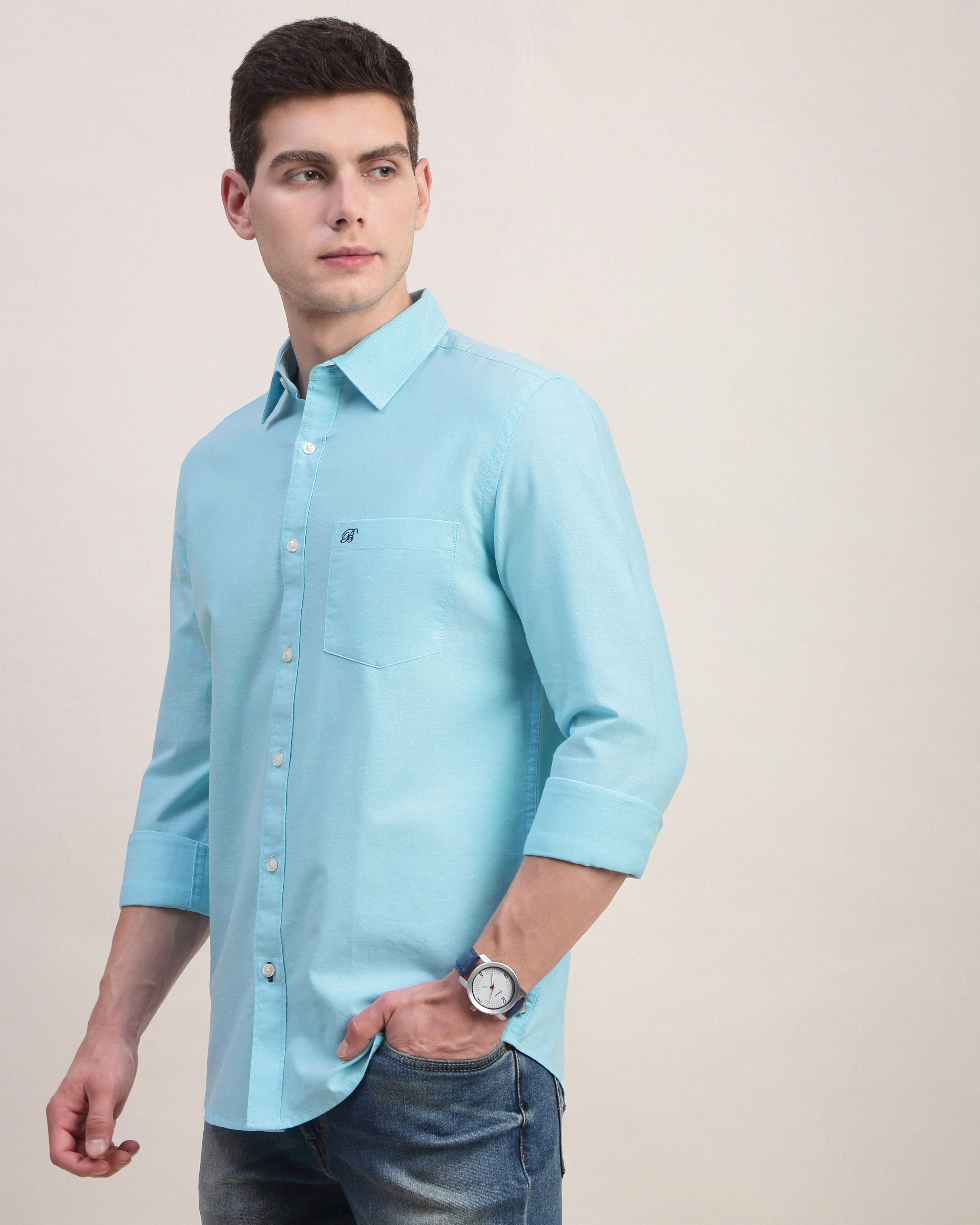Men Slim Fit Oxford Cotton Casual Shirt