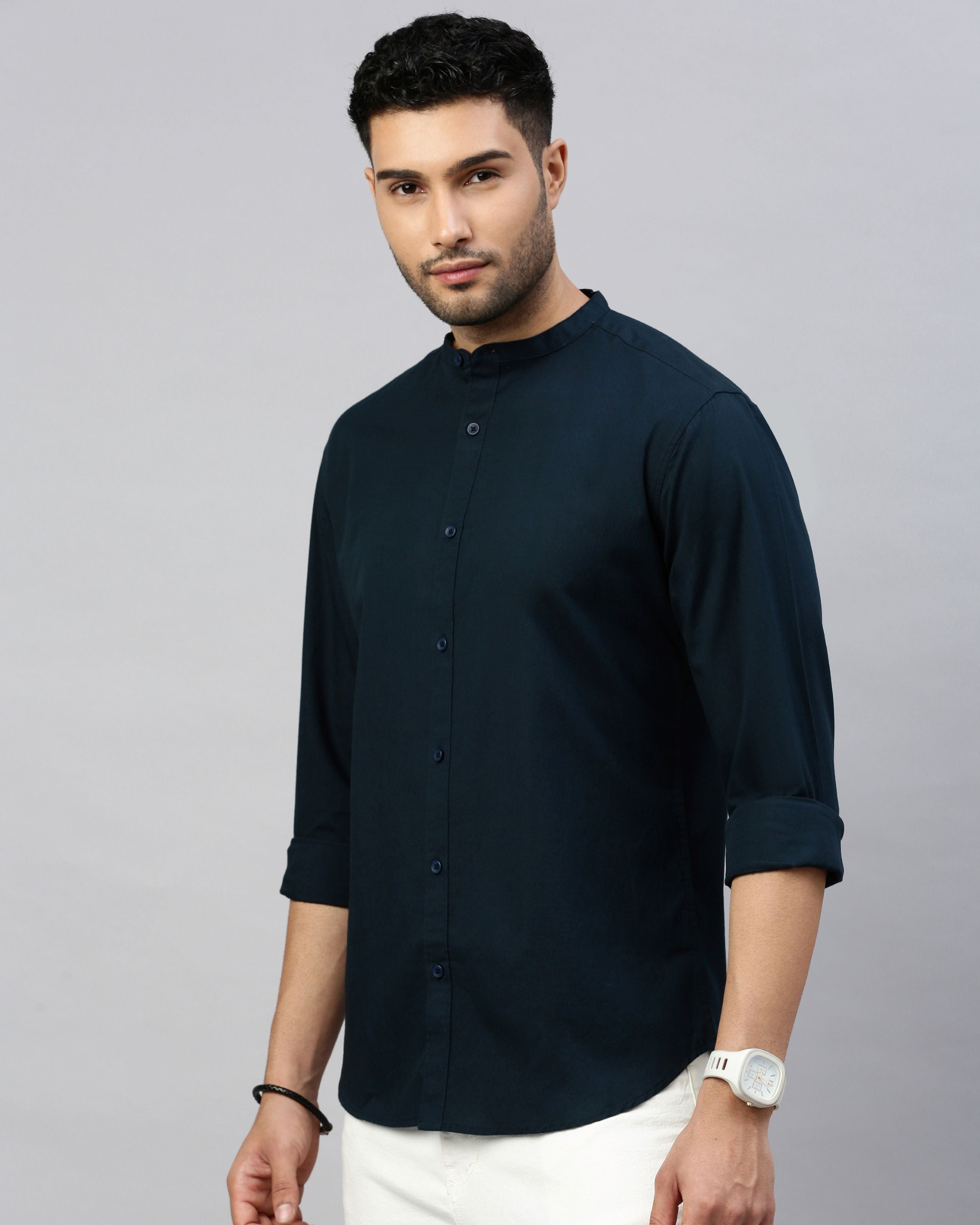 MEN'S SOLID SHIRT WITH MANDARIN COLLAR