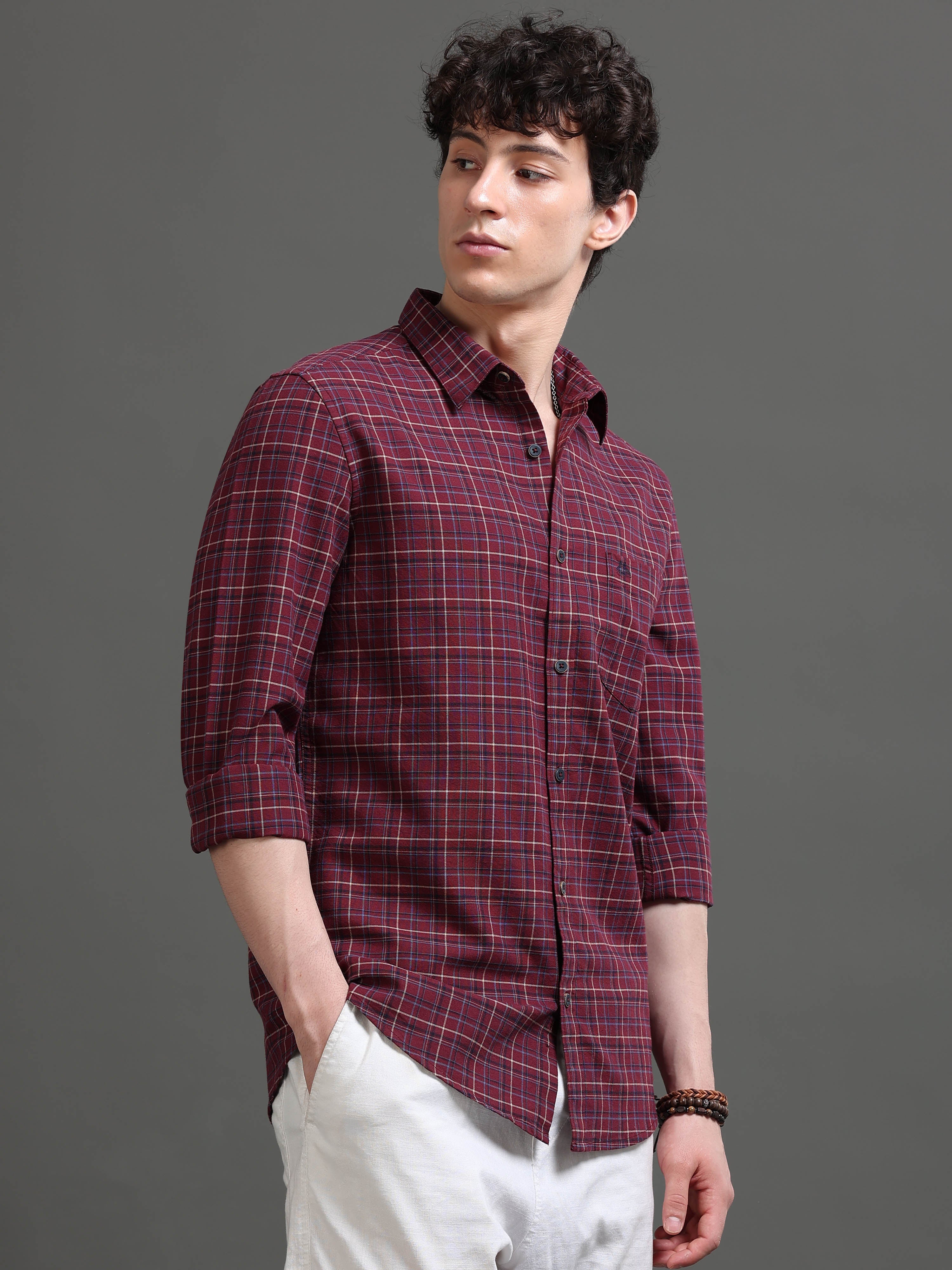 Men Smart Slim Fit Tartan Checks Checked Casual Shirt