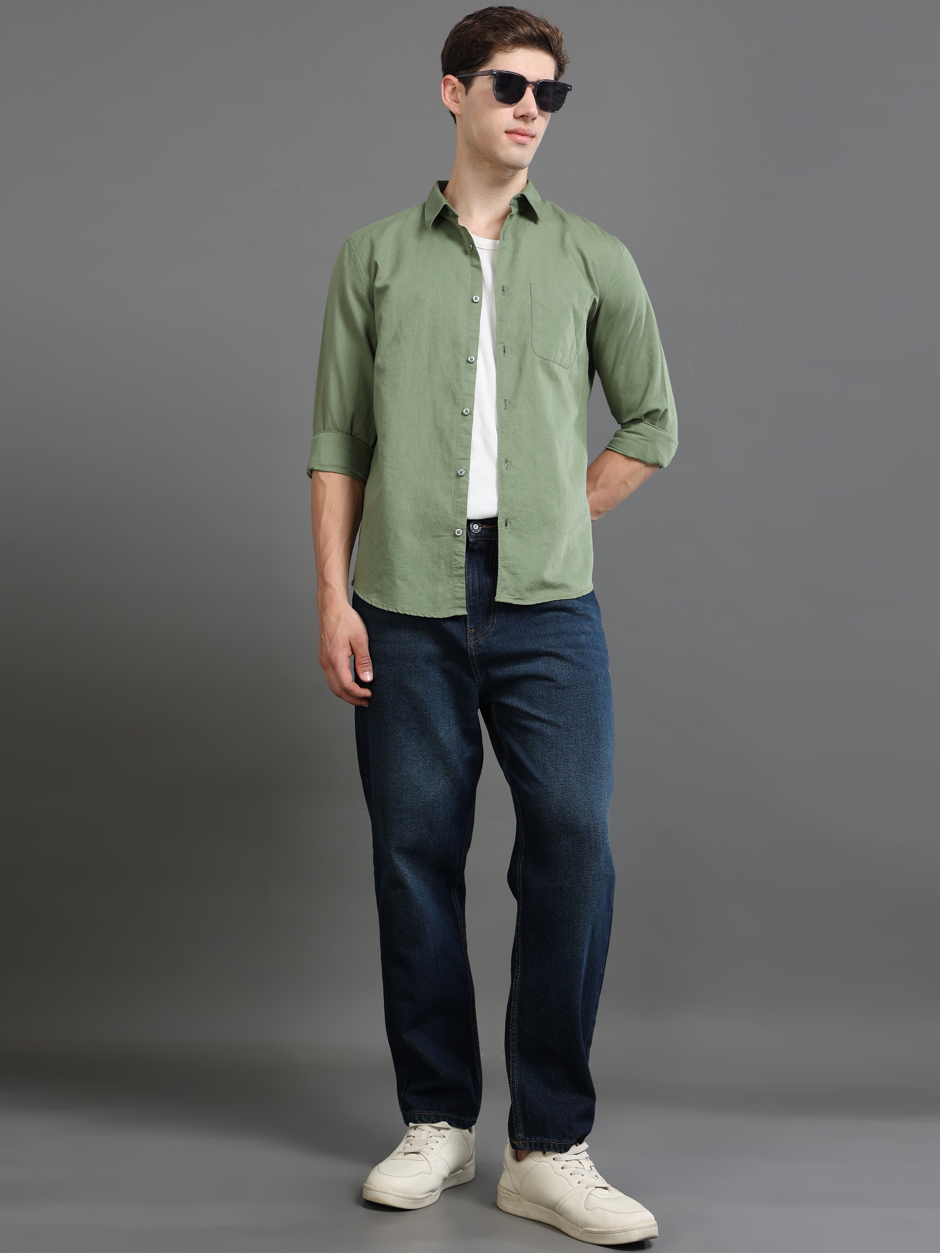 Men Smart Cotton Linen Slim Fit Shirt