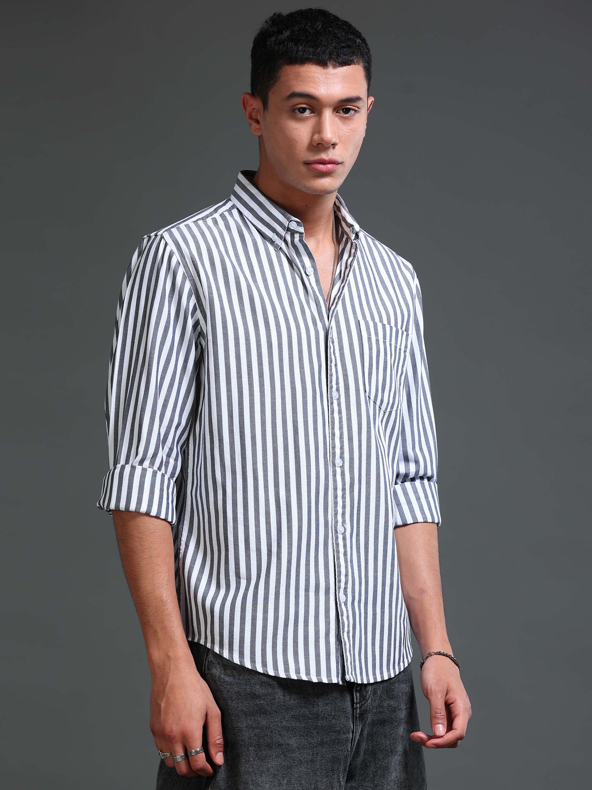 Men Stripes  Black Shirts