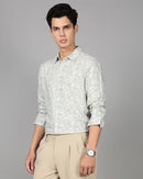 Men Smart Slim Fit Floral Printed Spread Collar Cotton Formal Shirt