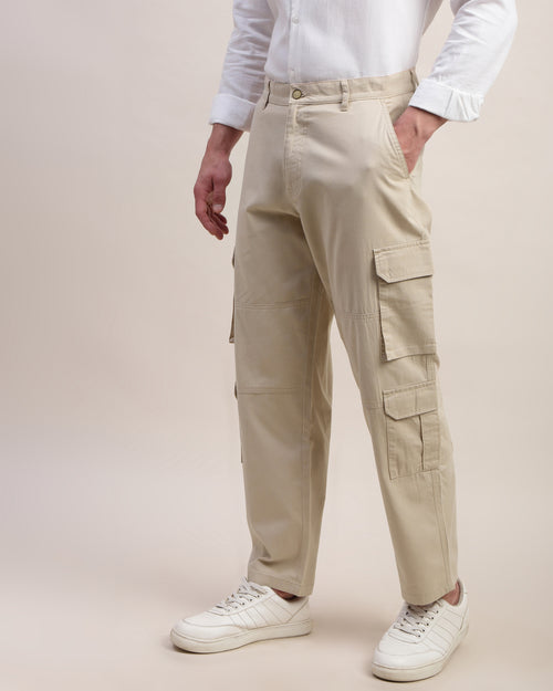 Men Comfort Straight Fit Low-Rise Cargos Trouser